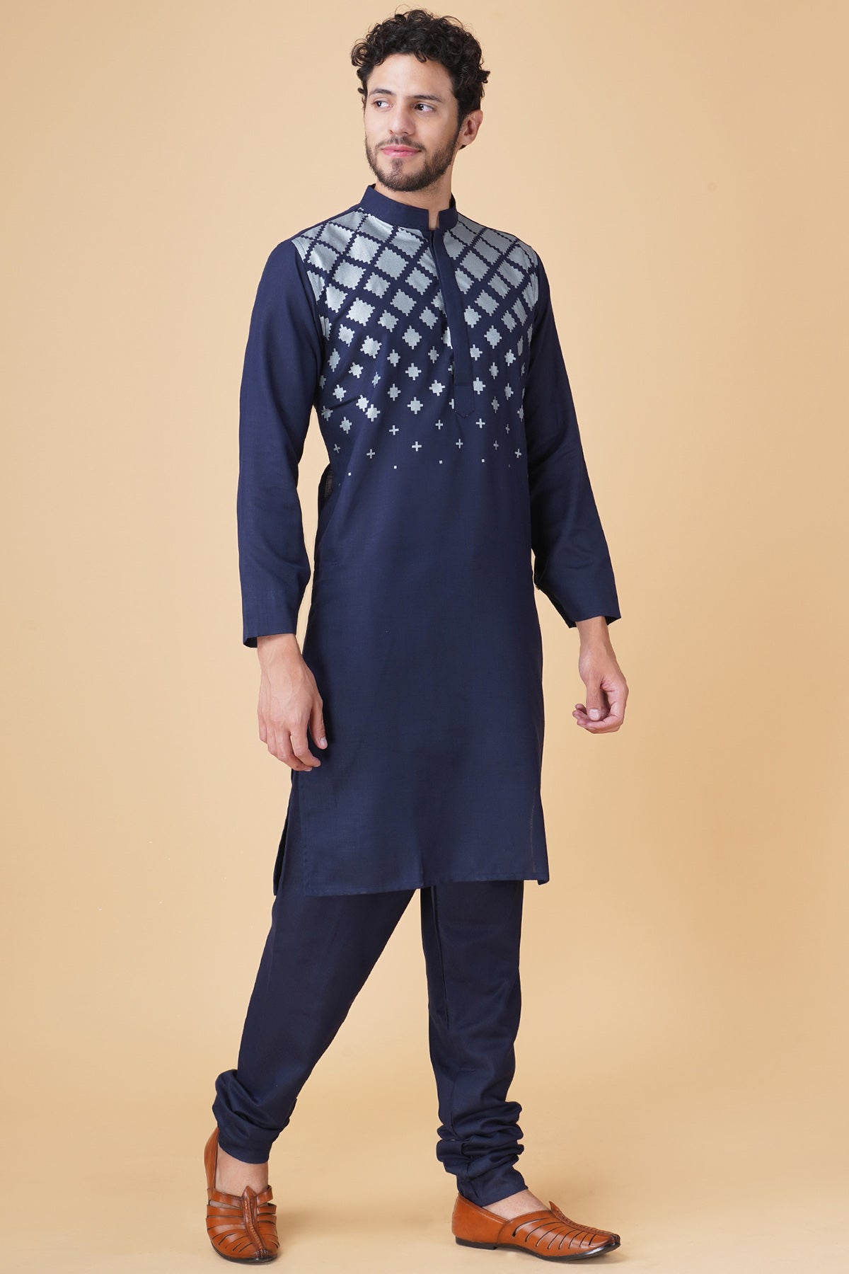 Blue Printed Ruby Silk Kurta Set