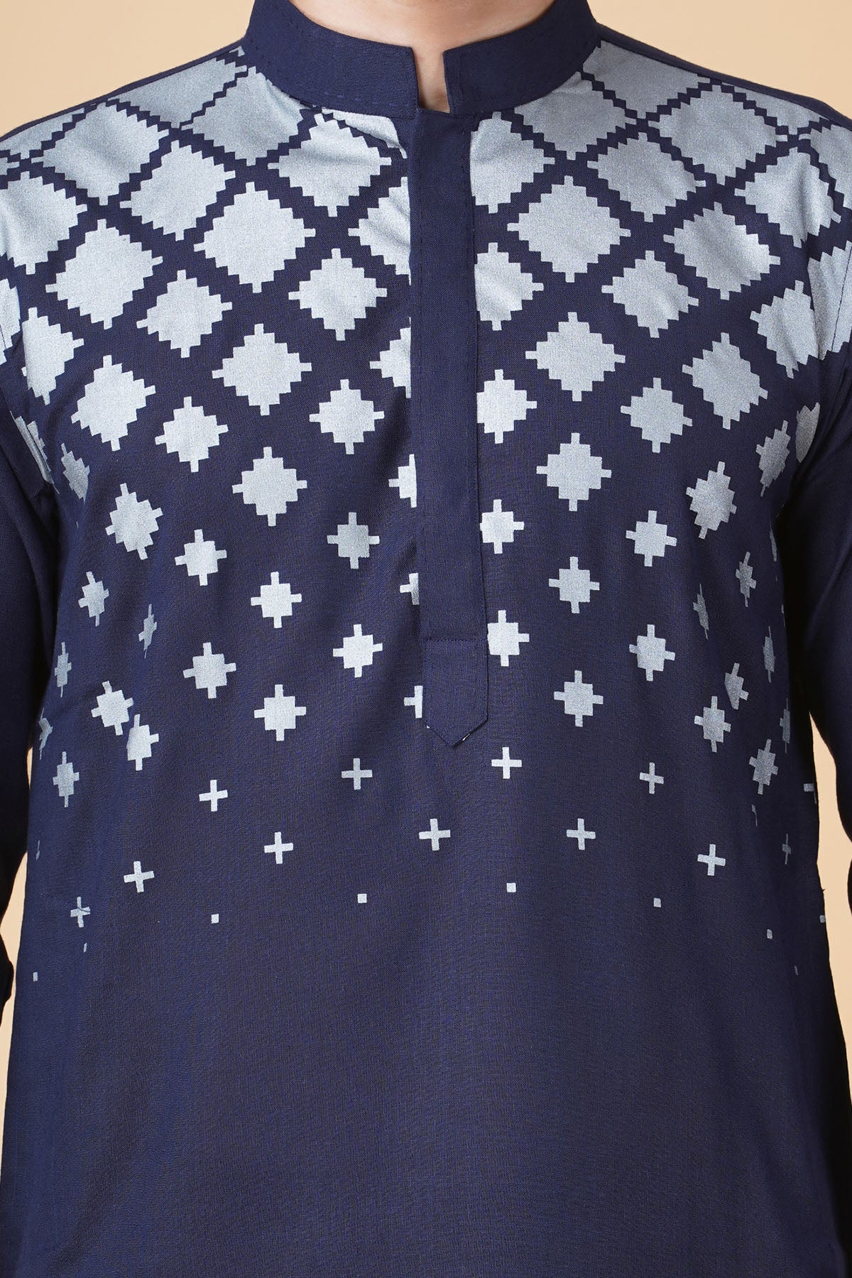 Blue Printed Ruby Silk Kurta Set