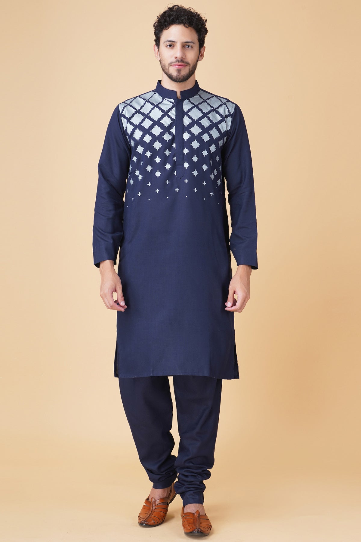 Buy Blue Printed Ruby Silk Kurta Set by Manish Nagdeo for Men online at ScrollnShops