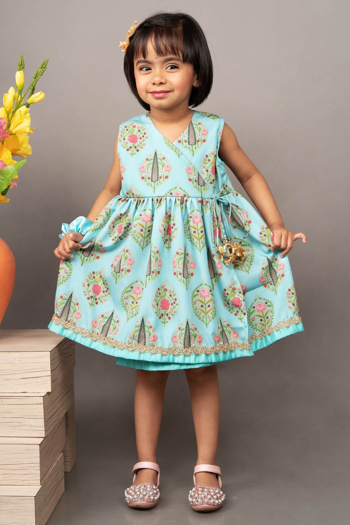 Little Brats Twirling Ballerina: Aqua Embroidered Dress kidswear at scrollnshops