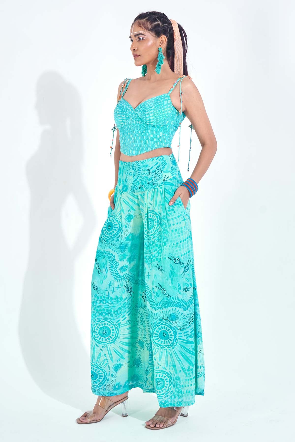 Blue Printed Strappy Corset