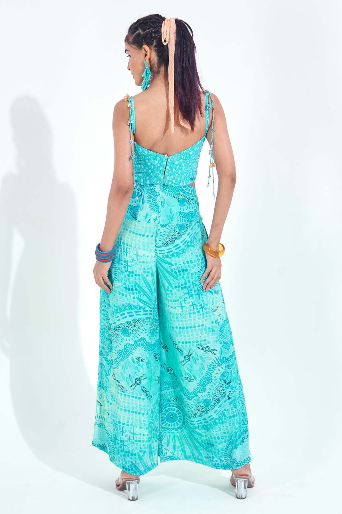 Blue Printed Strappy Corset