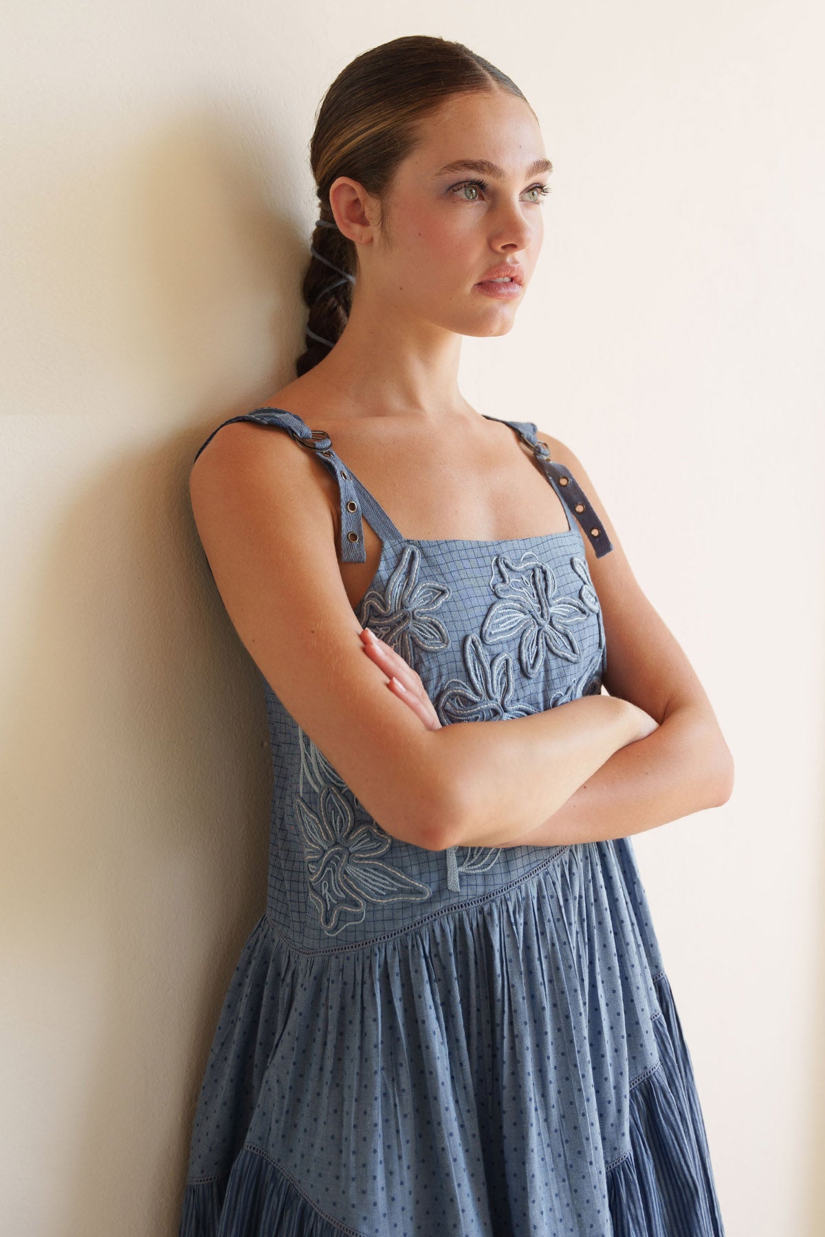 Blue Printed Tiered Mini Dress