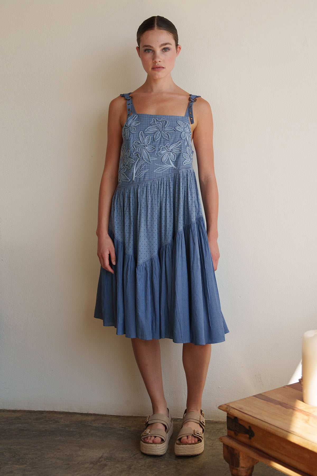 Blue Printed Tiered Mini Dress