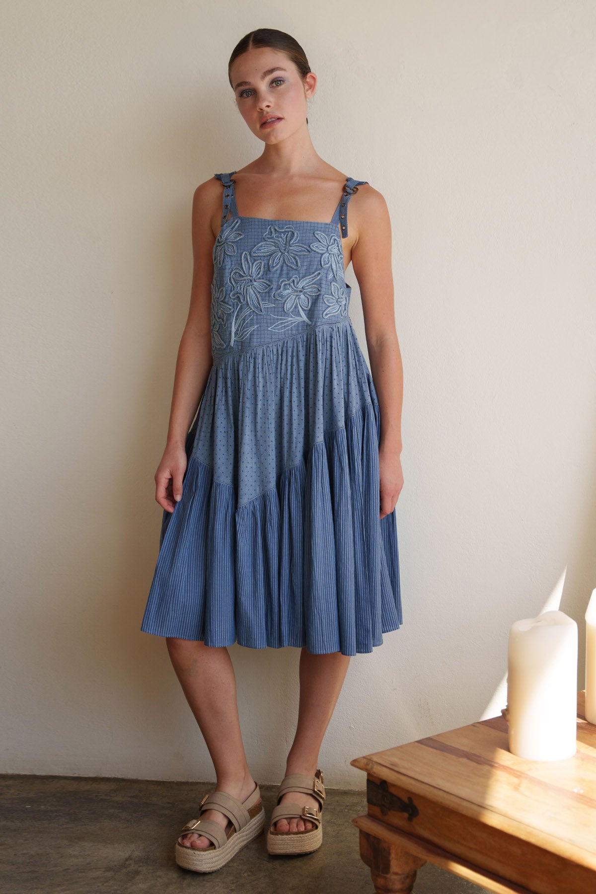 Blue Printed Tiered Mini Dress