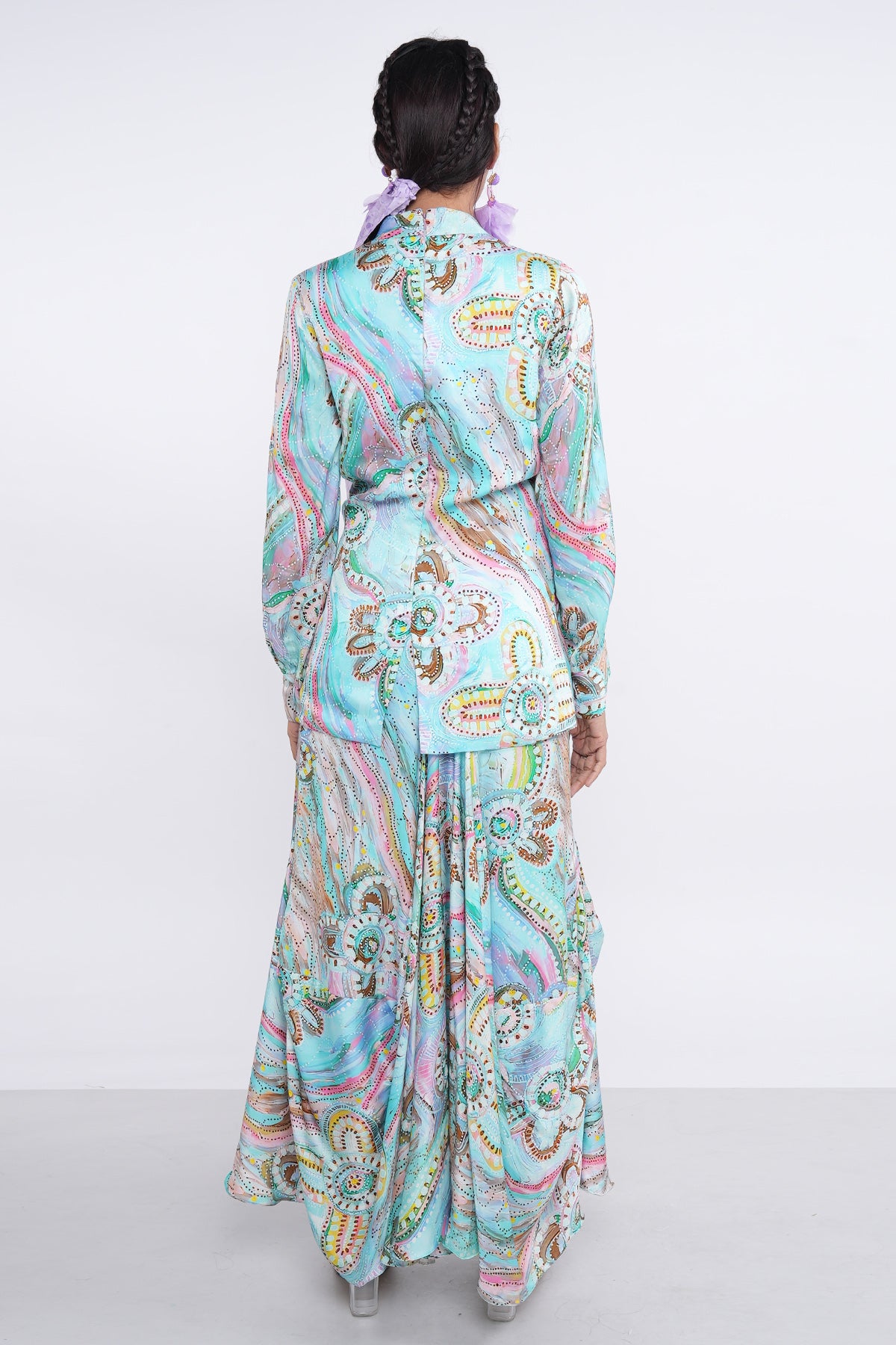 Blue Printed Top & Drape Skirt