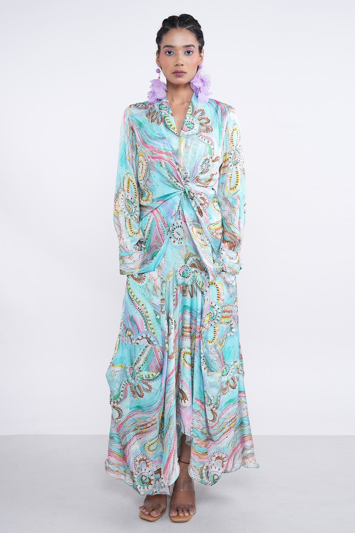 Buy Blue Printed Top & Drape Skirt by Demira for women online at ScrollnShops