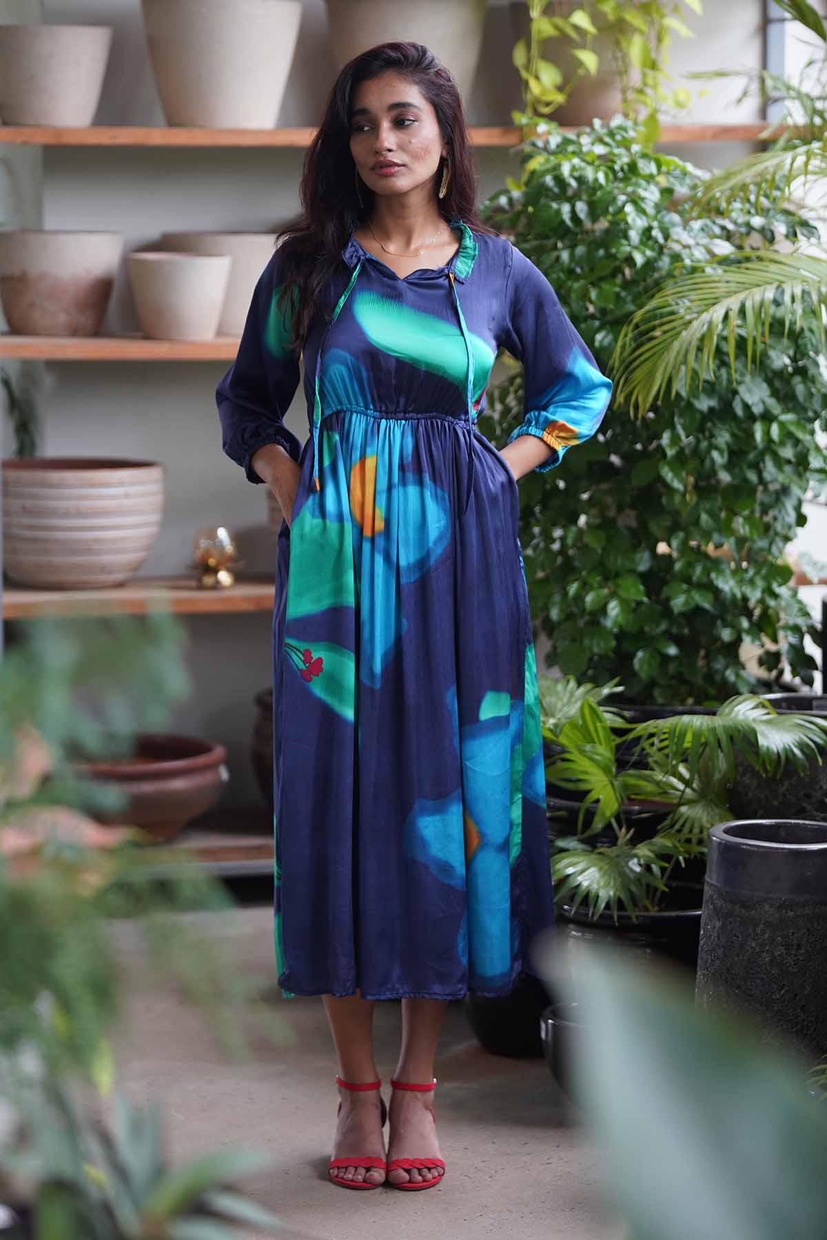 Buy Blue Puff Sleeves Midi Dress by RadhaRaman for women online at ScrollnShops