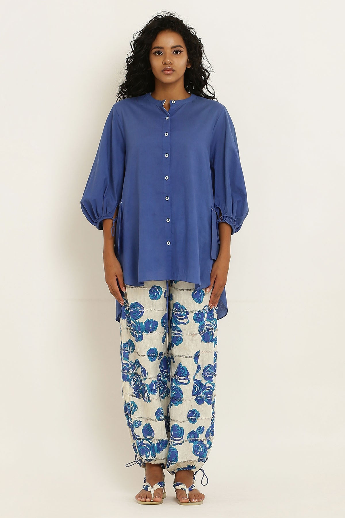 Designer Kusmi Indigo Expedition: Embroidered Cotton Shirt with Pockets For Women at ScrollnShops