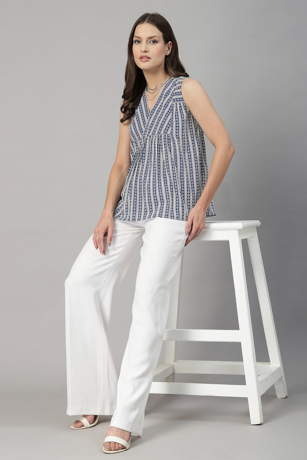 Buy Blue Pure Cotton Striped Top for Women by Qomn Designer online available at scrollnshops