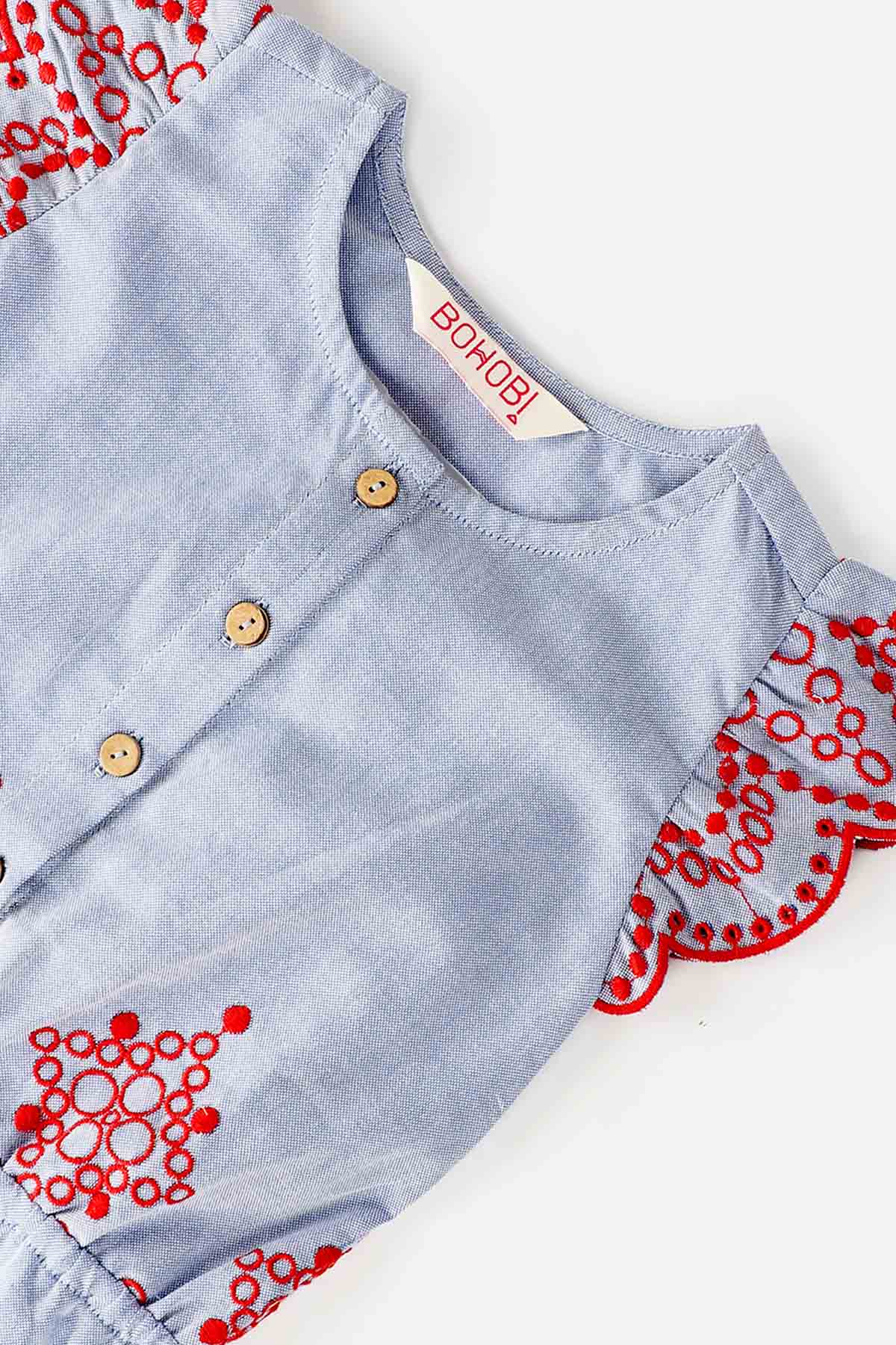 Blue & Red Embroidered Jumpsuit