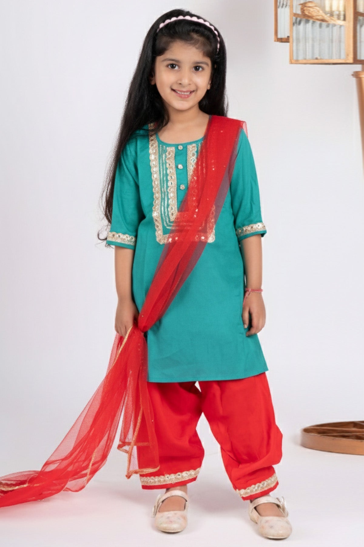 Buy Blue Red Embellished Kurta Set for Kids by ViYa online available at scrollnshops