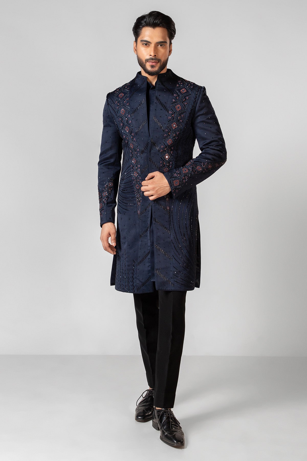 Buy Blue Resham & Mirror Achkan Set for men by Paarsh Atelier online available at scrollnshops