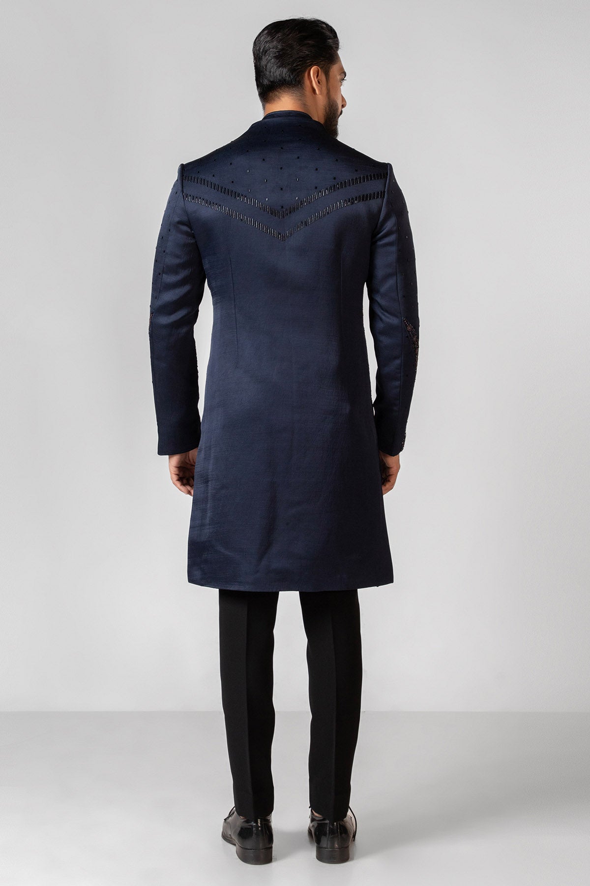 Blue Resham & Mirror Achkan Set