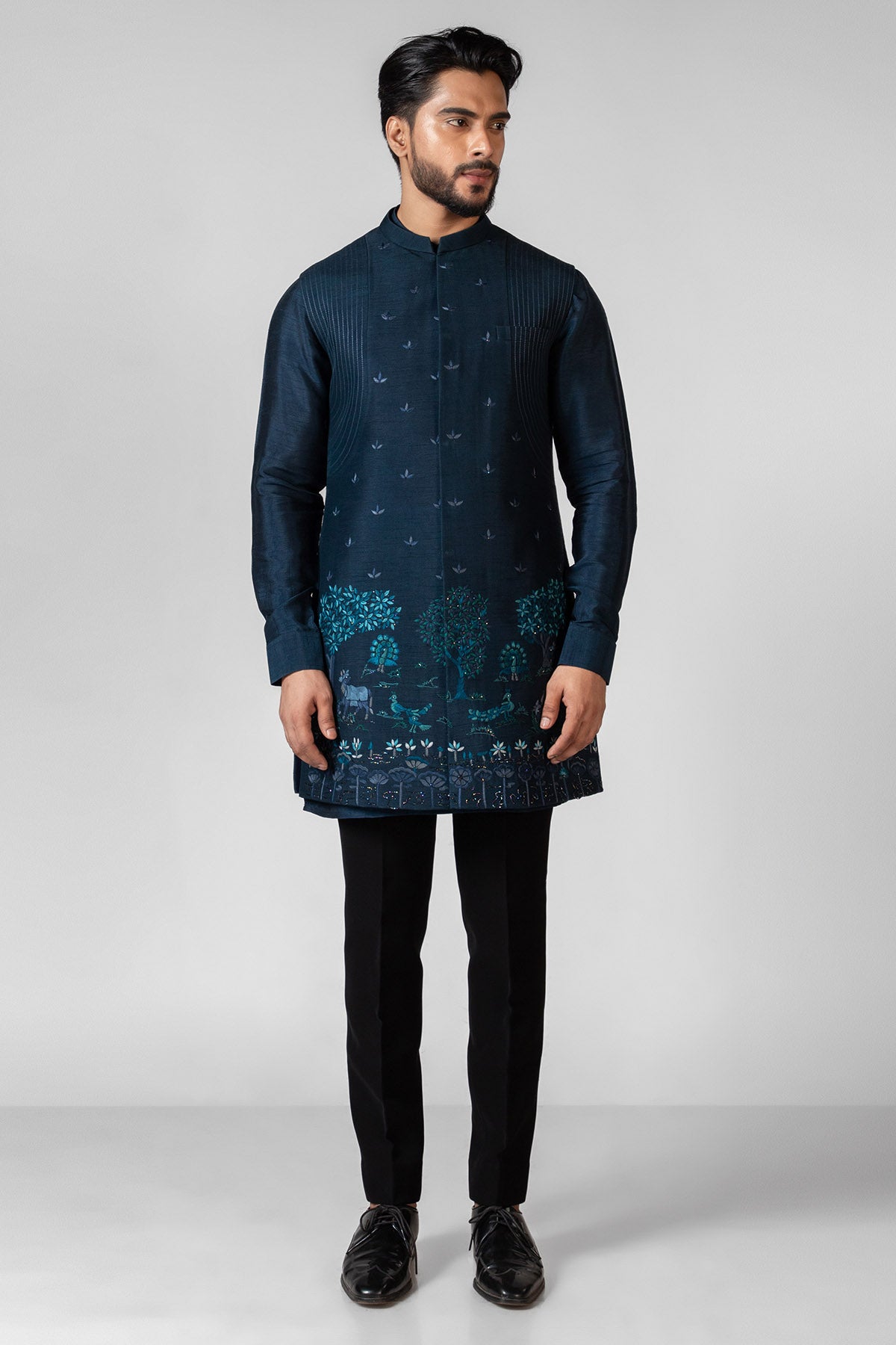 Blue Resham Pintuck Kurta Set