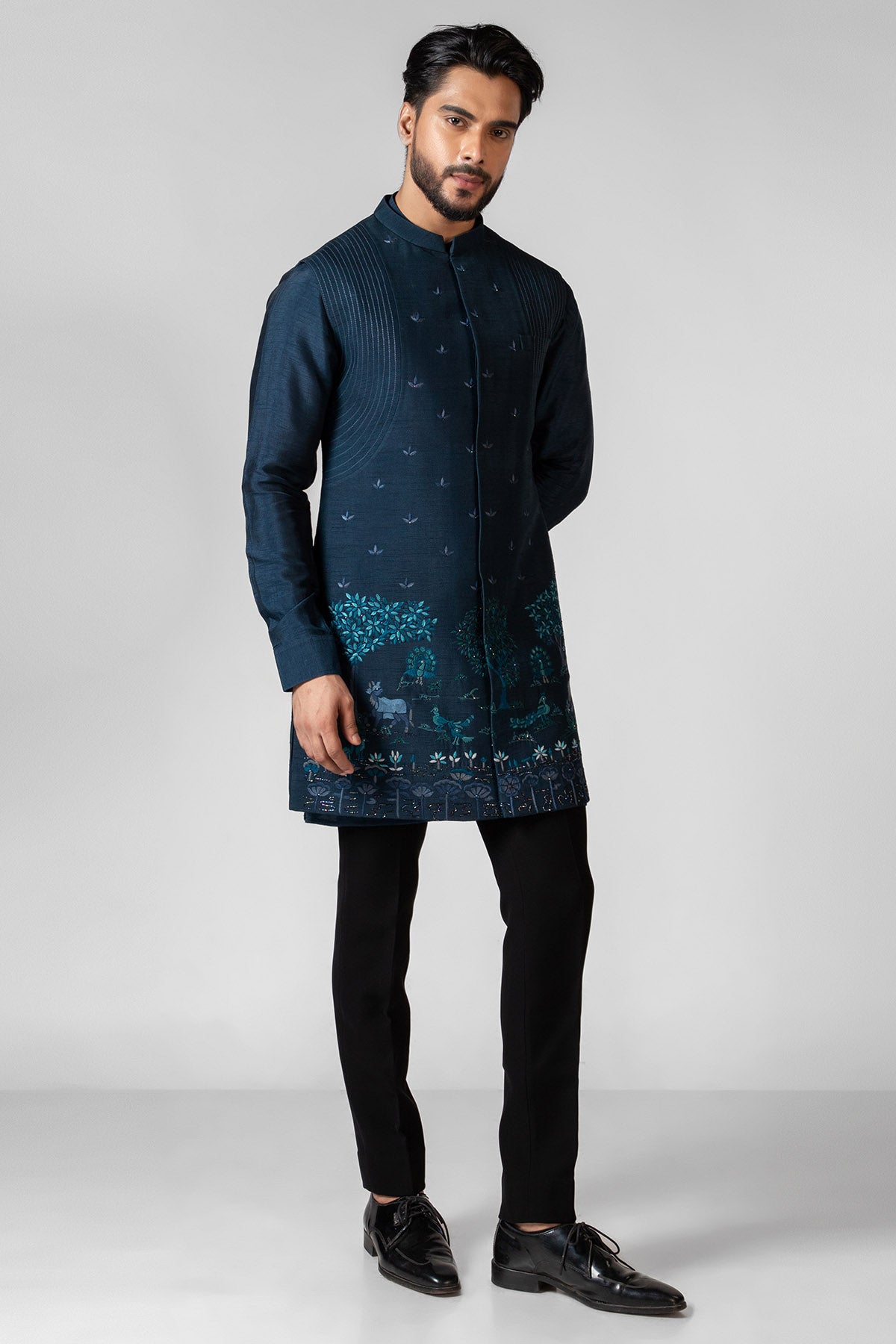 Blue Resham Pintuck Kurta Set