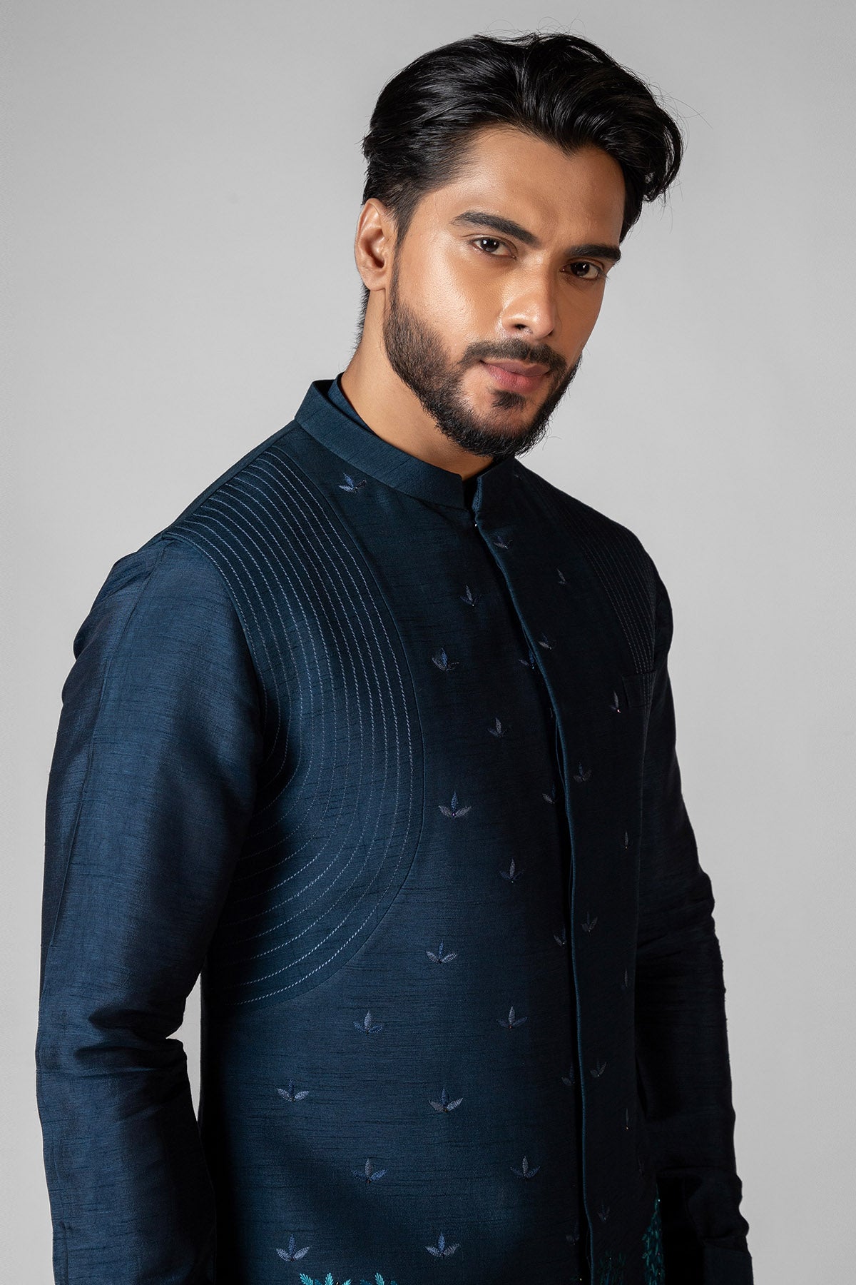 Blue Resham Pintuck Kurta Set