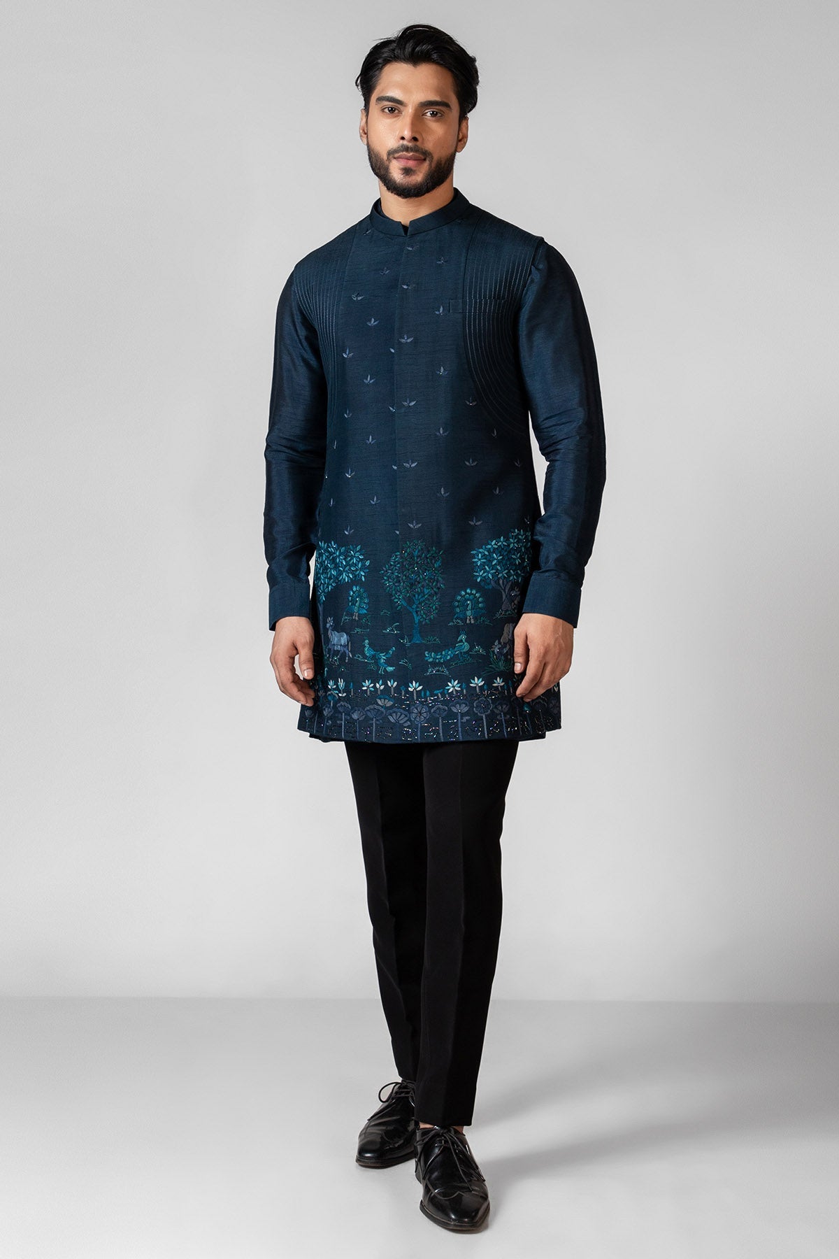 Buy Blue Resham Pintuck Kurta Set for men by Paarsh Atelier online available at scrollnshops