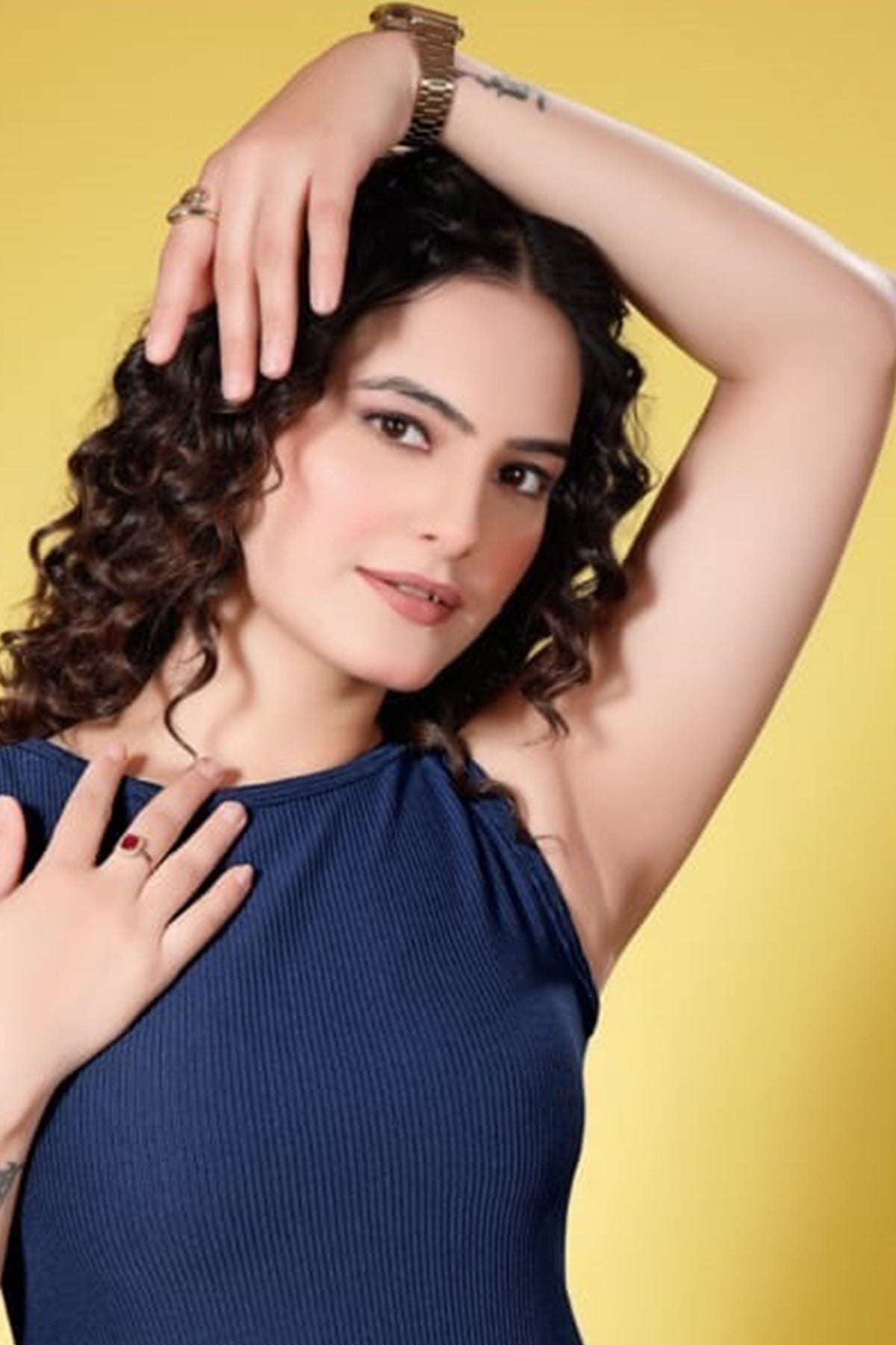 Blue Ribbed Knit Plain Dress