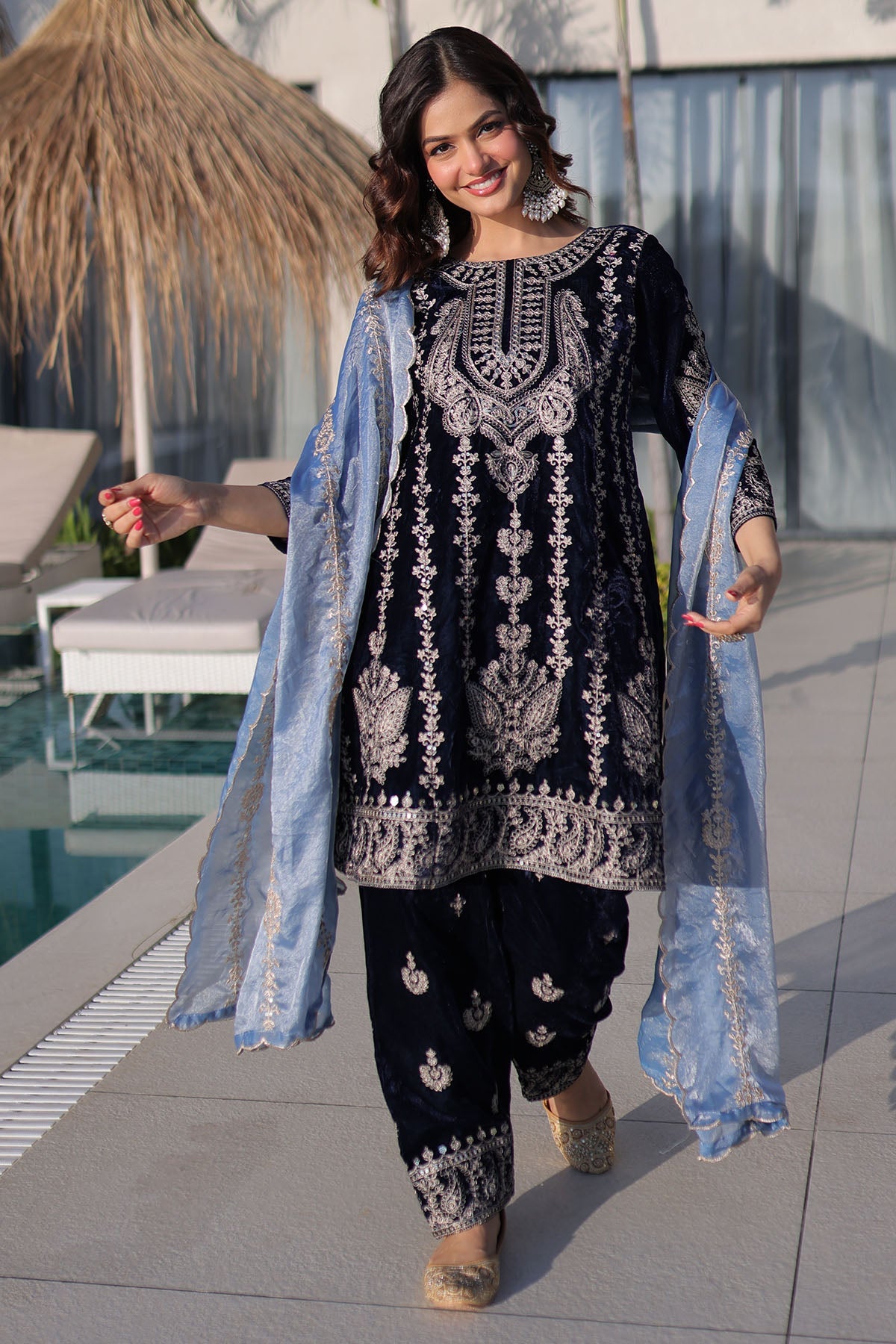 Buy Blue Rich Zari Work Kurta Set for women by Aastha Fashion online available at scrollnshops