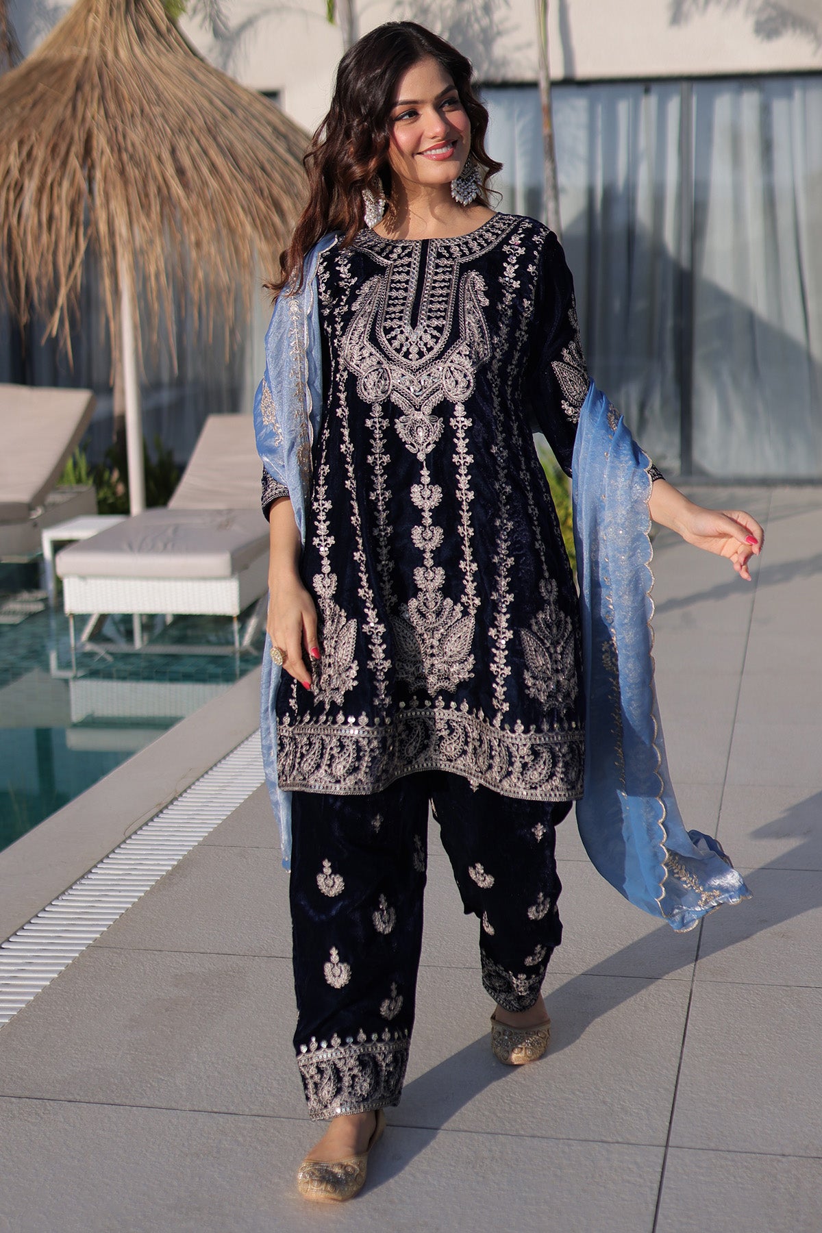 Blue Rich Zari Work Kurta Set