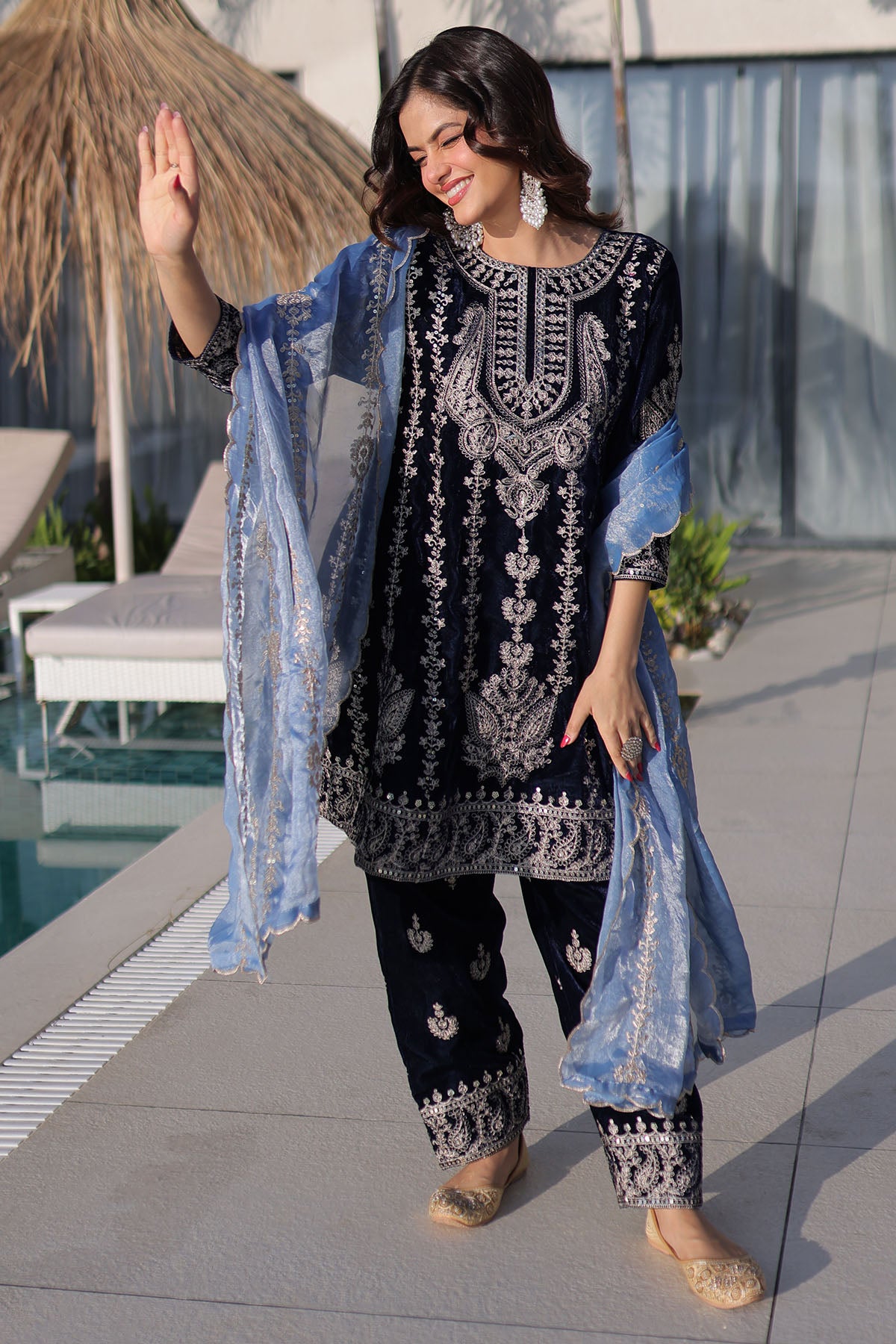 Blue Rich Zari Work Kurta Set