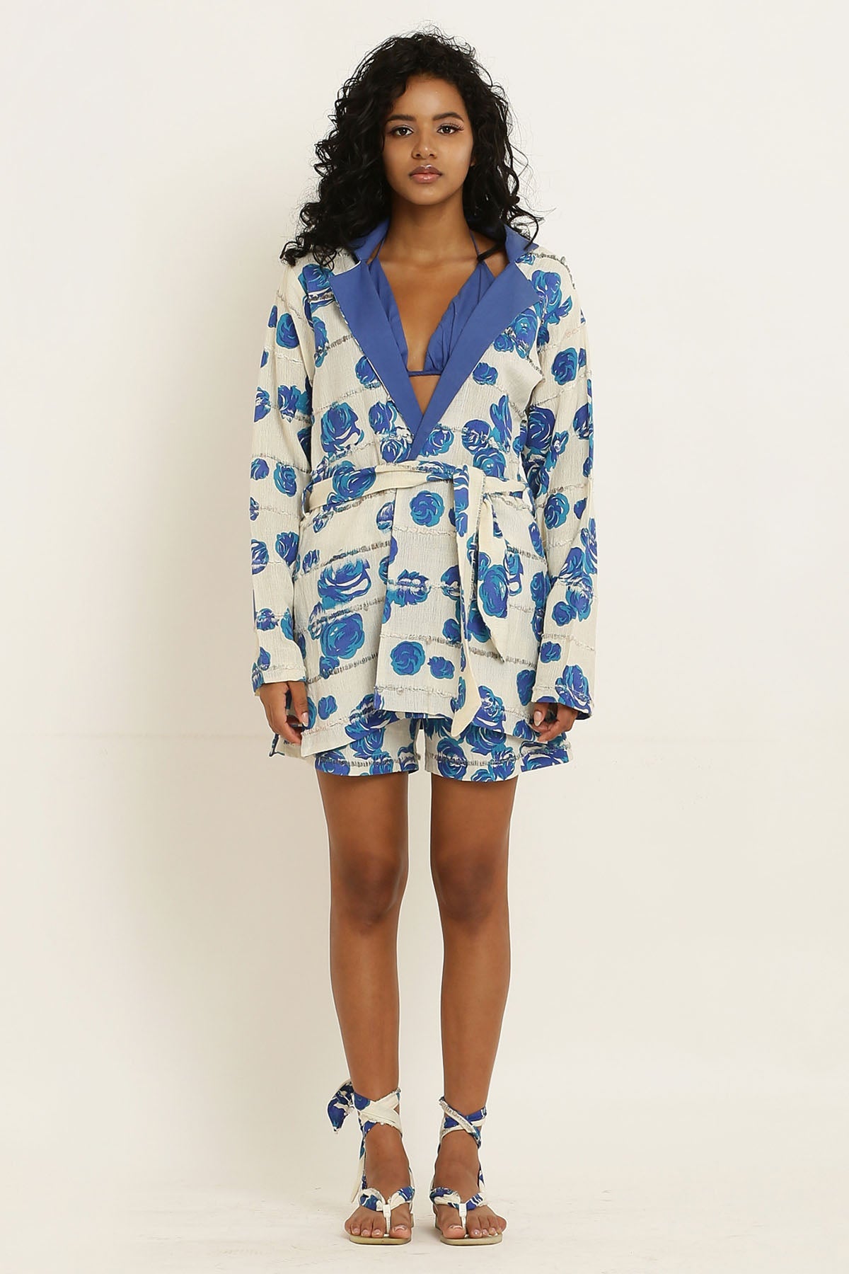 Designer Kusmi Unveil Summer Charm: Blue Rose Handwoven Co-ord For Women at ScrollnShops