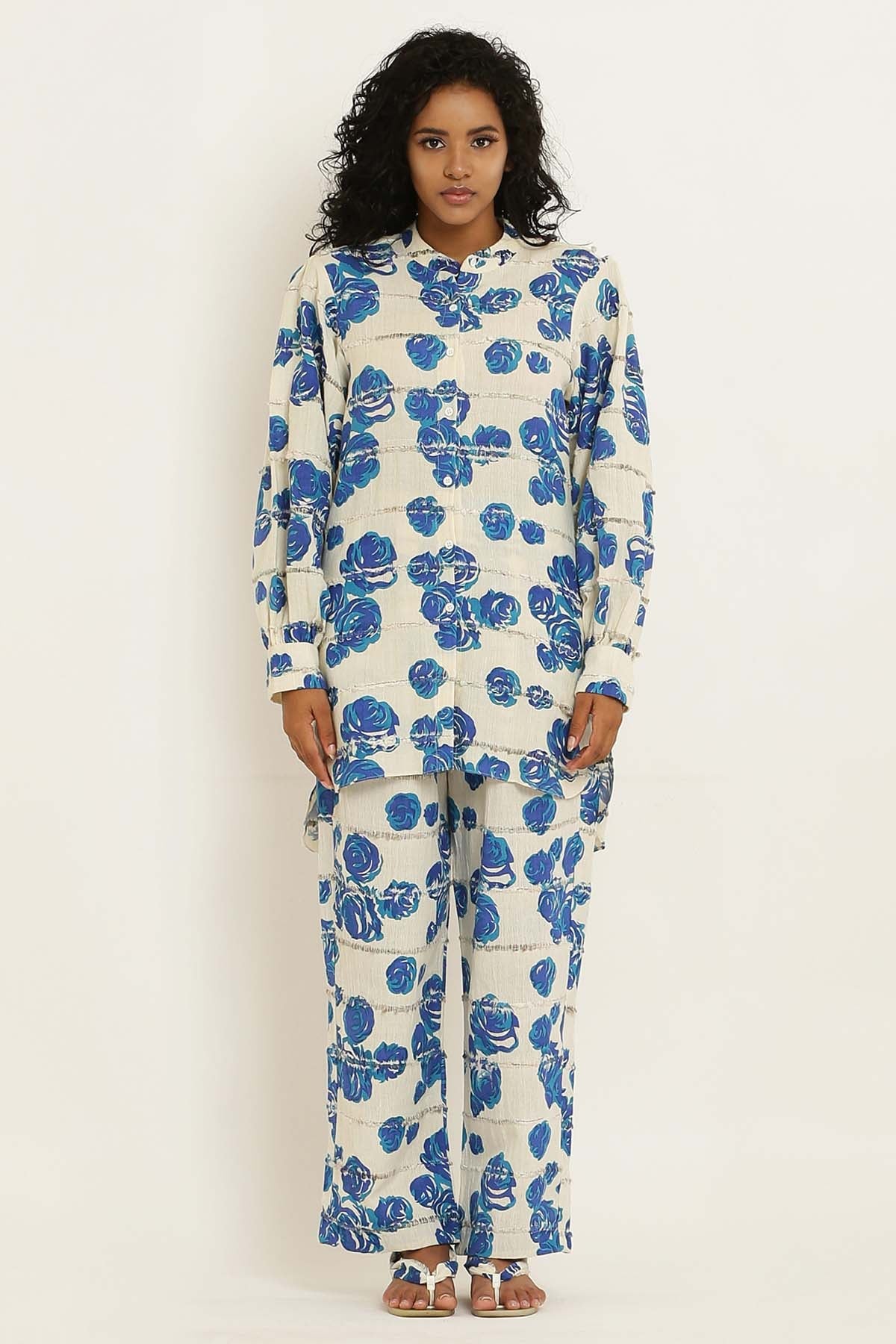 Designer Kusmi Azure Dreamscape: Handwoven Cotton Blouse For Women at ScrollnShops