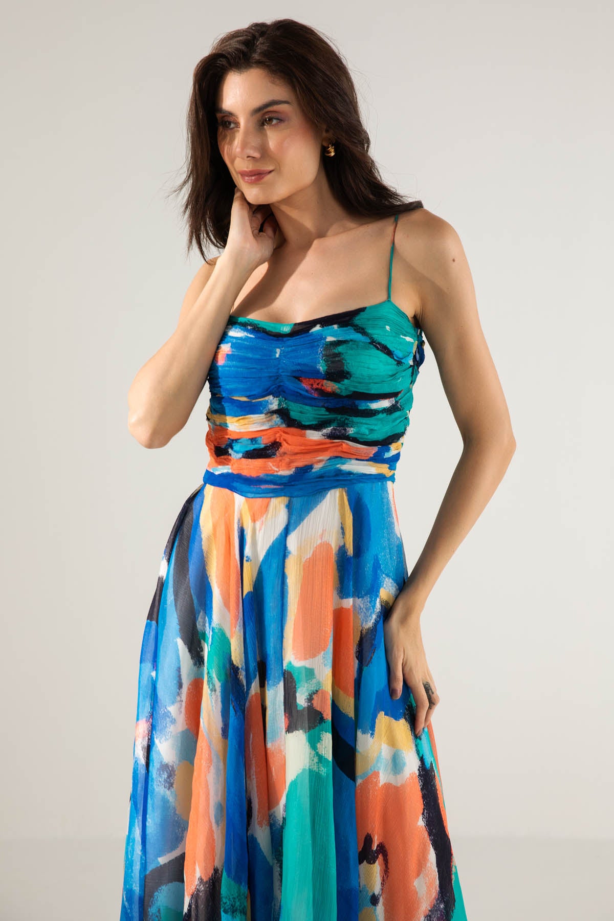 Blue Ruching Asymmetric Dress