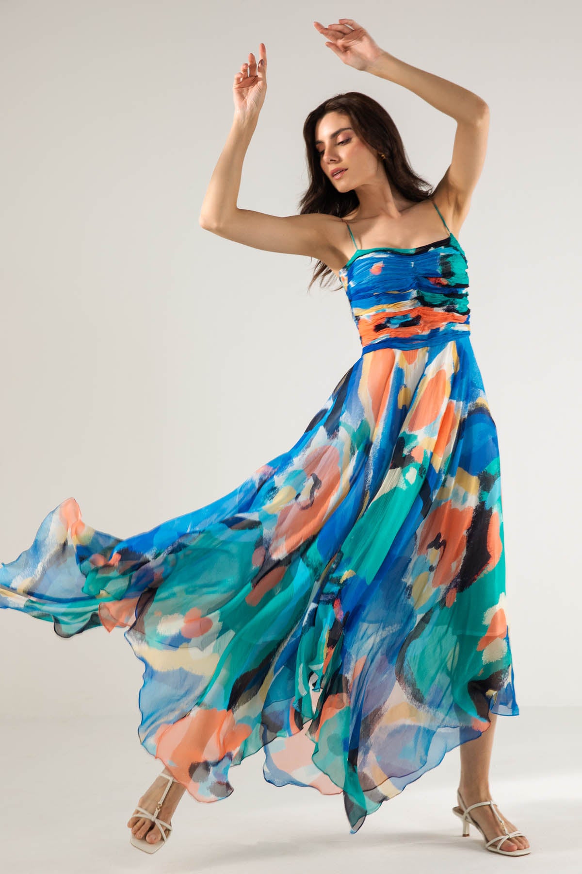 Blue Ruching Asymmetric Dress