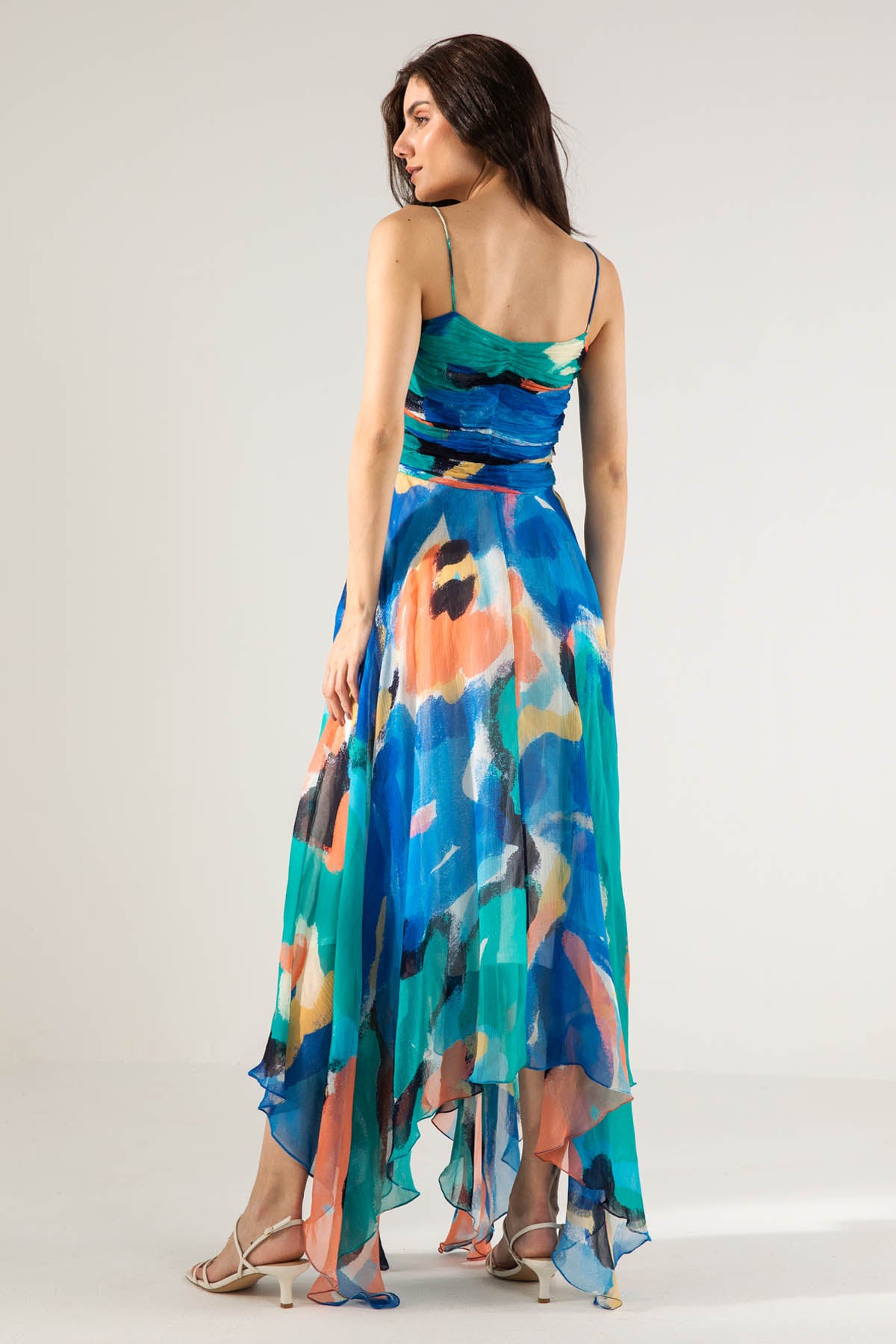 Blue Ruching Asymmetric Dress