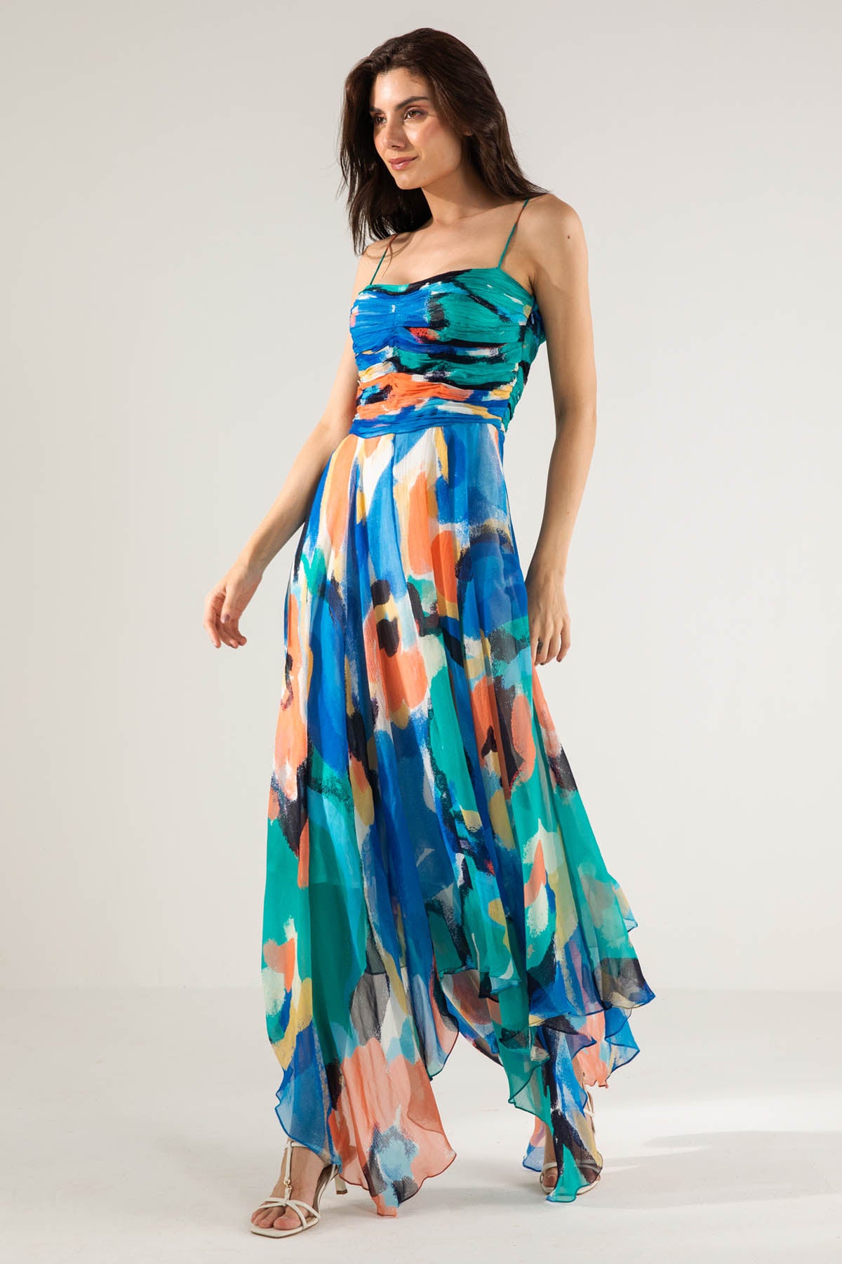 Blue Ruching Asymmetric Dress