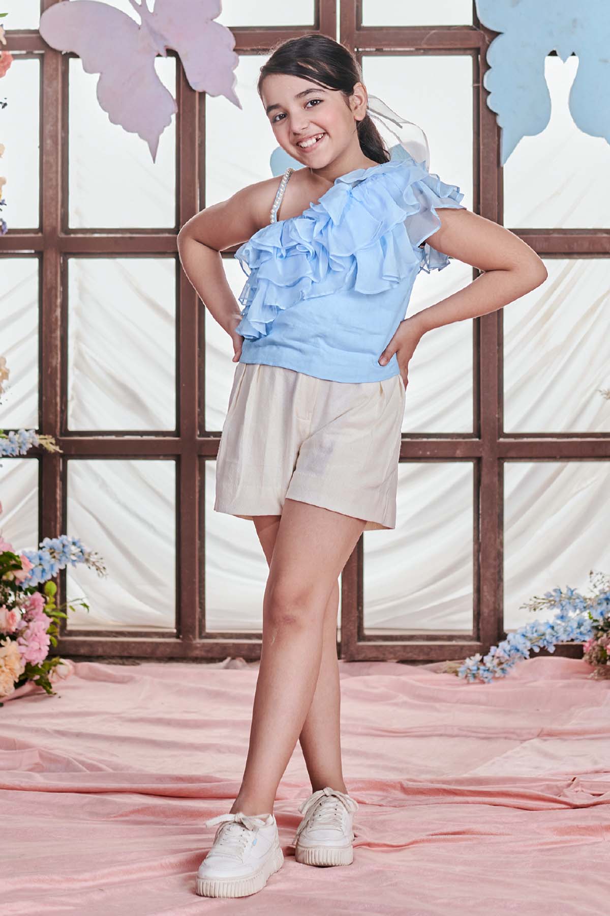 Designer Littleens Blue Ruffle Top & Shorts For Kids (Boys & Girls) Available online at ScrollnShops