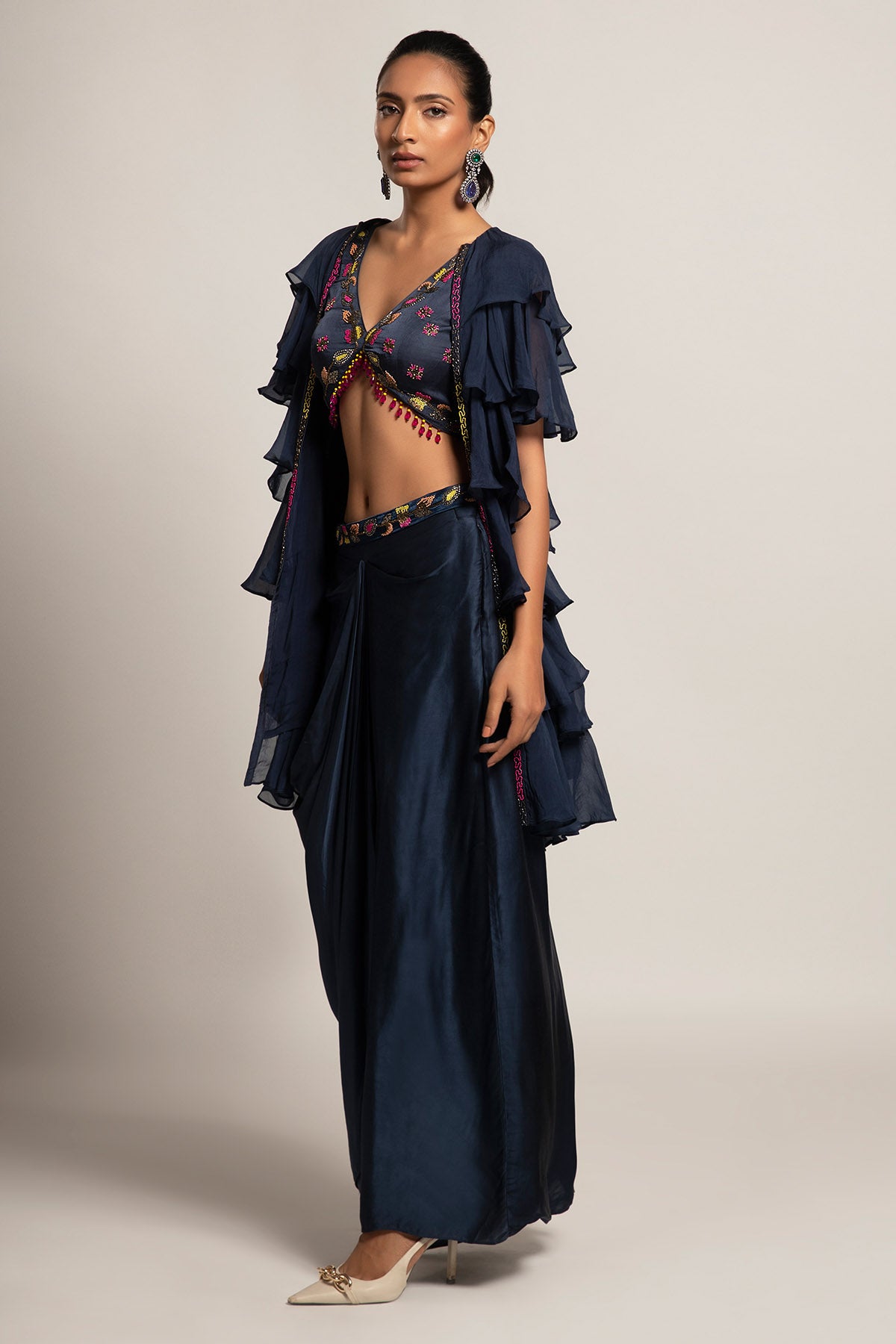 Blue Ruffled Indo-Western Set