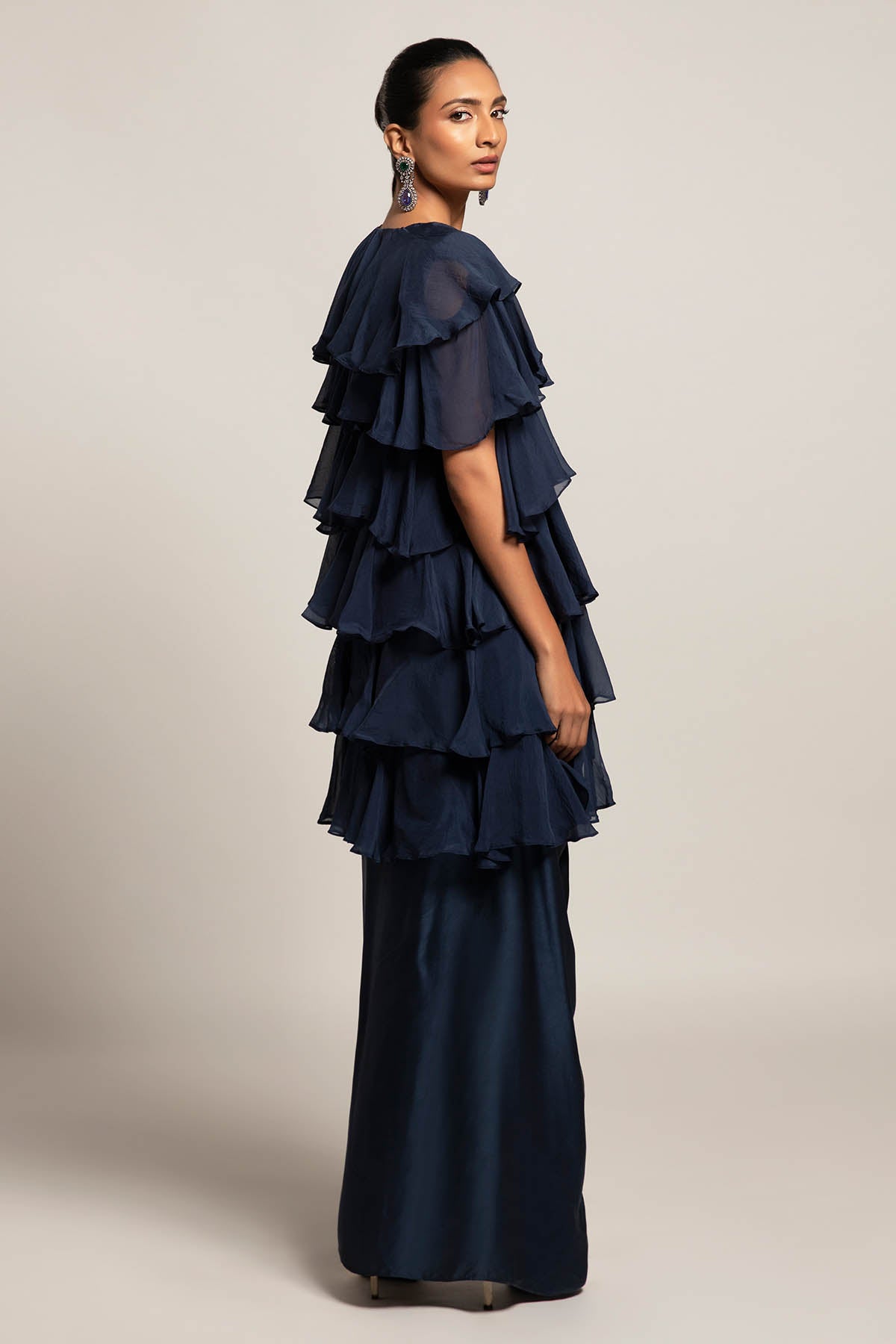 Blue Ruffled Indo-Western Set