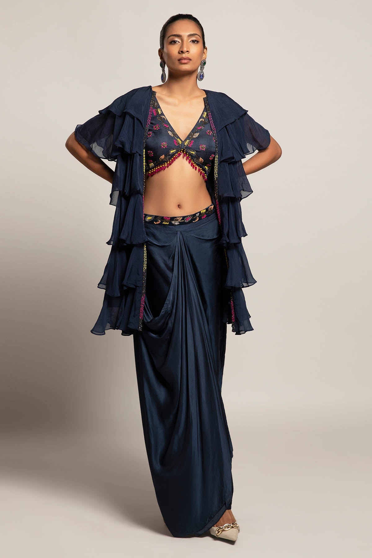 Buy Blue Ruffled Indo-Western Set by Sejal Kamdar for women online at ScrollnShops