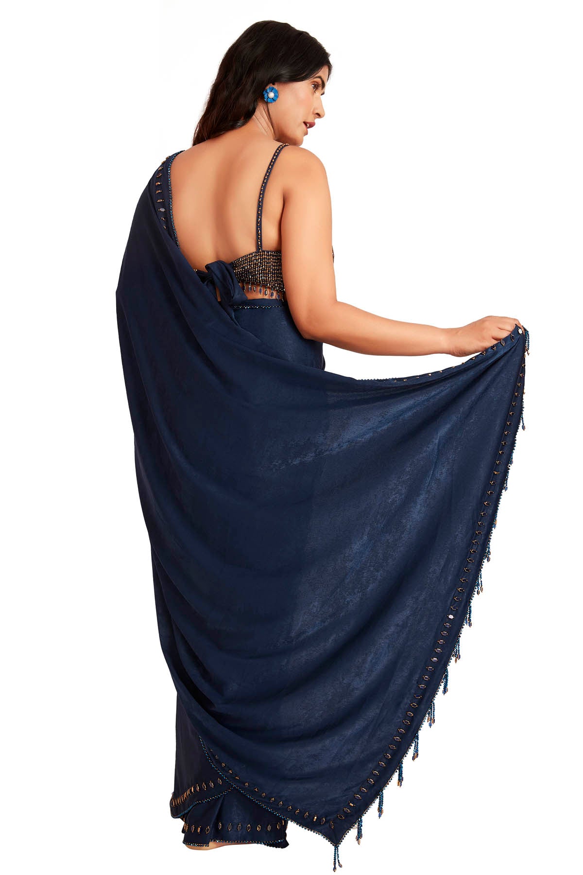 Dark Blue Crystal Saree & Blouse