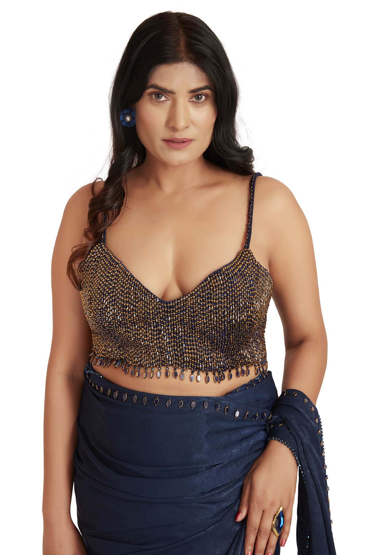 Dark Blue Crystal Saree & Blouse