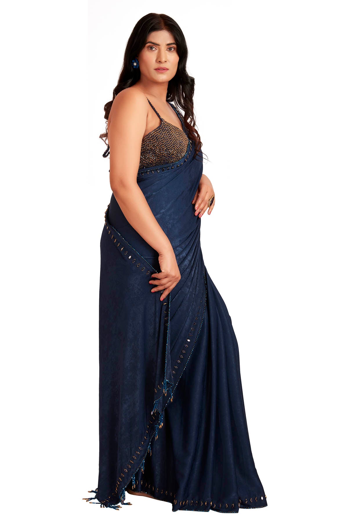 Dark Blue Crystal Saree & Blouse