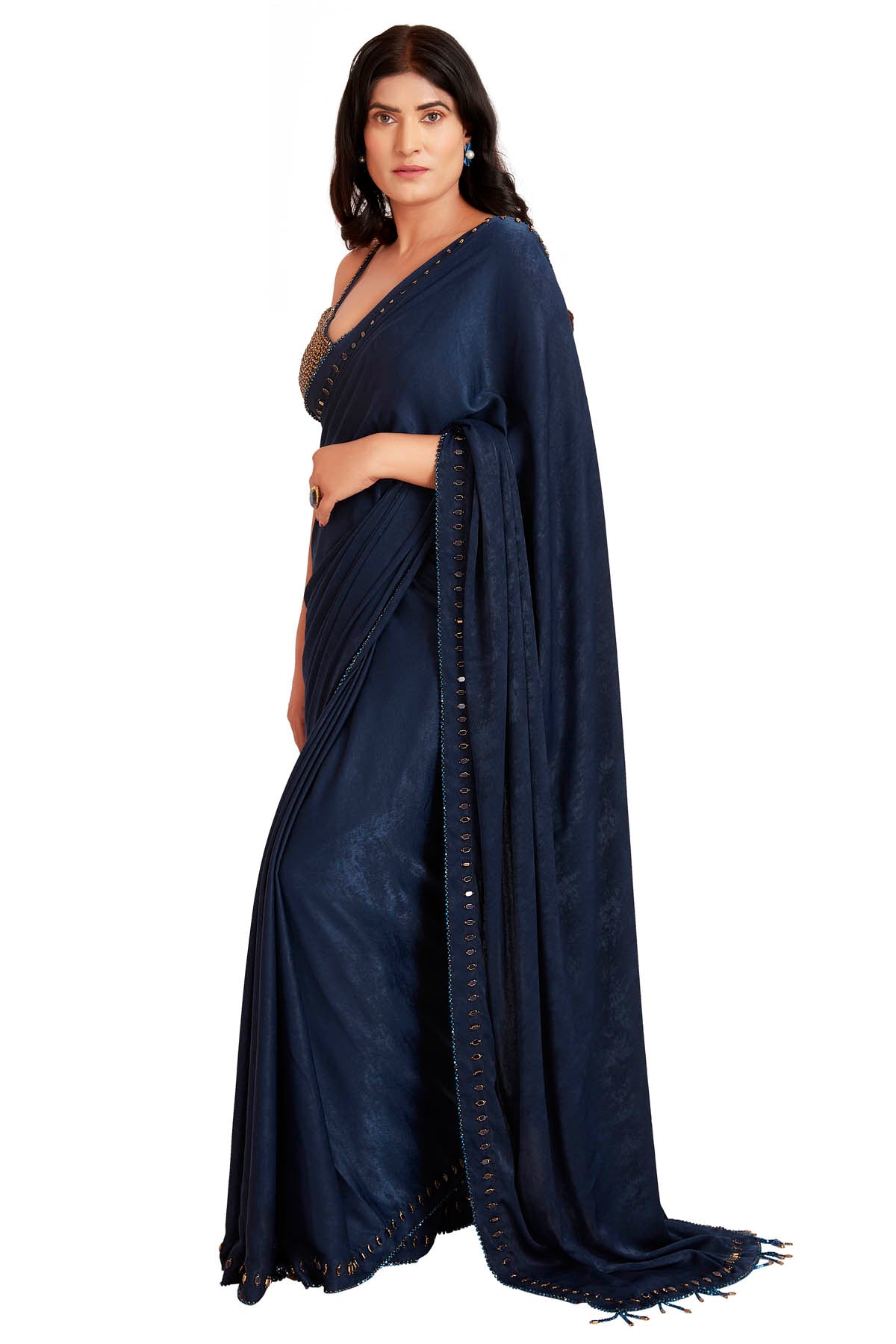 Dark Blue Crystal Saree & Blouse
