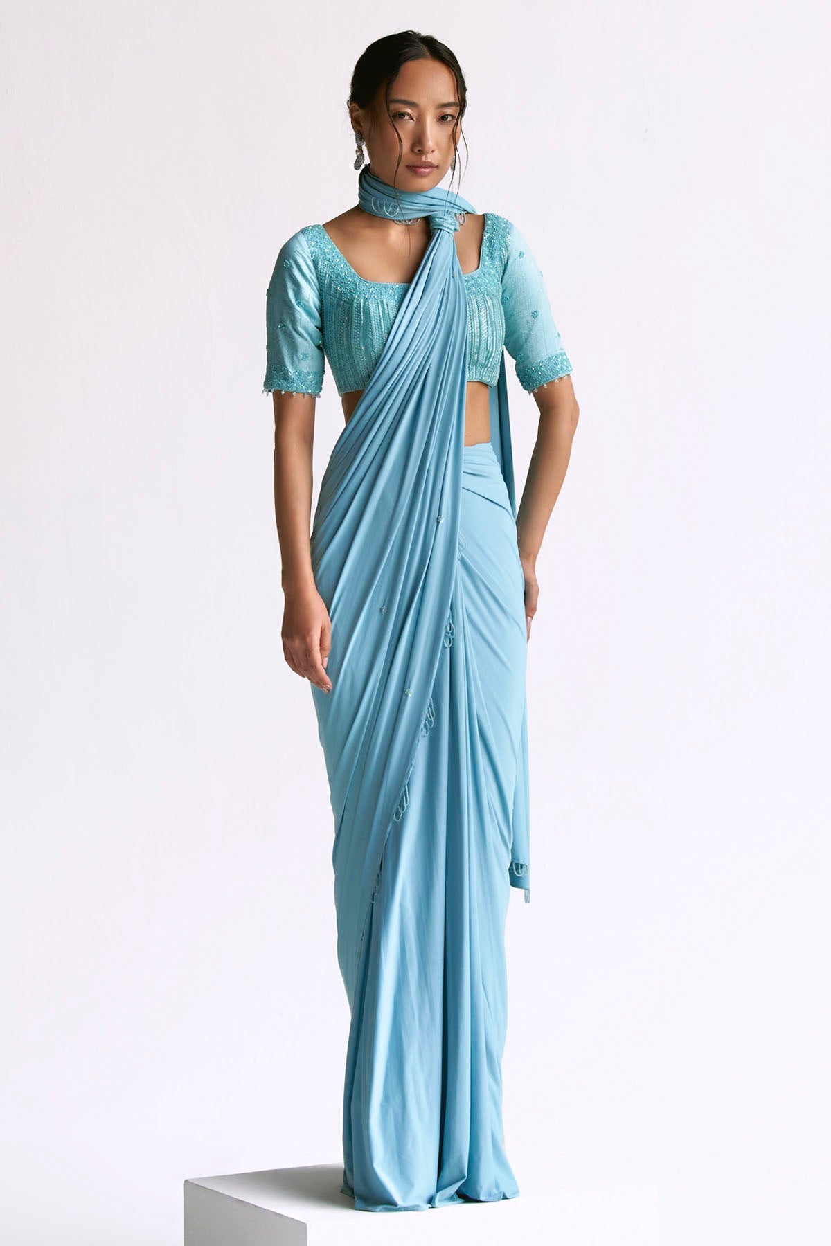 Manika Nanda Blue Saree & Embroidered Blouse for women online at ScrollnShops