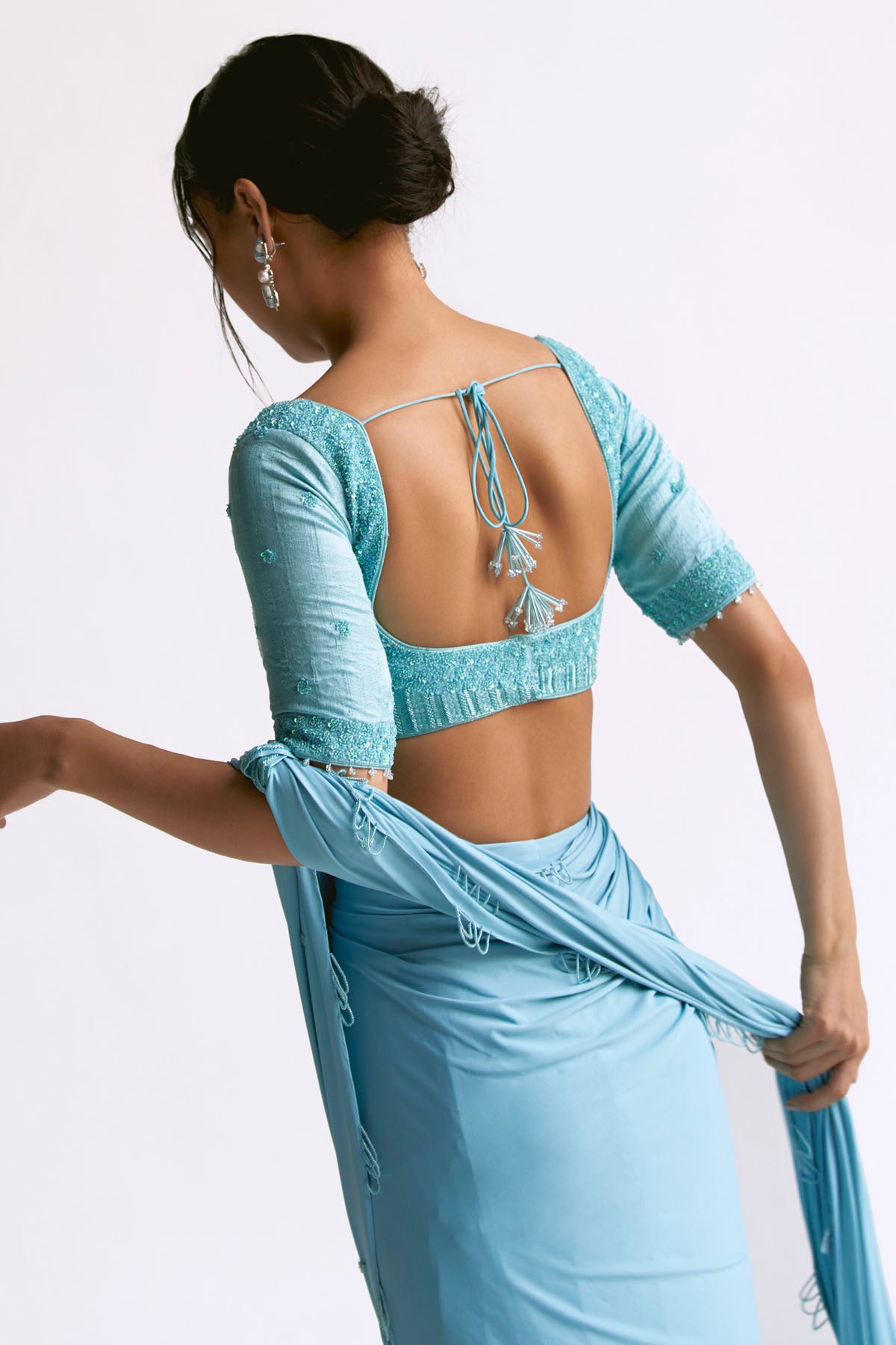 Blue Saree & Embroidered Blouse