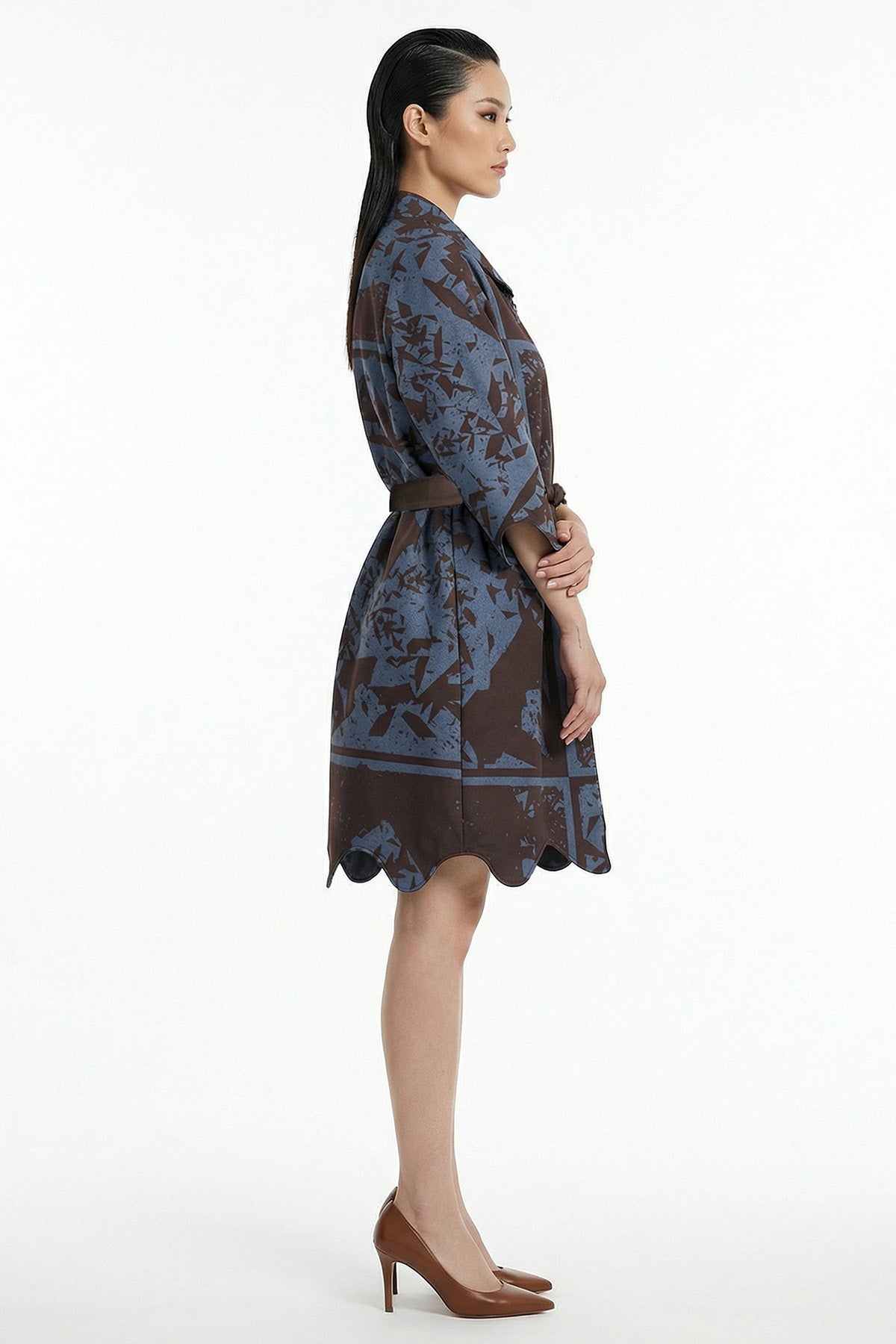 Blue Satin Artistic Mini Dress