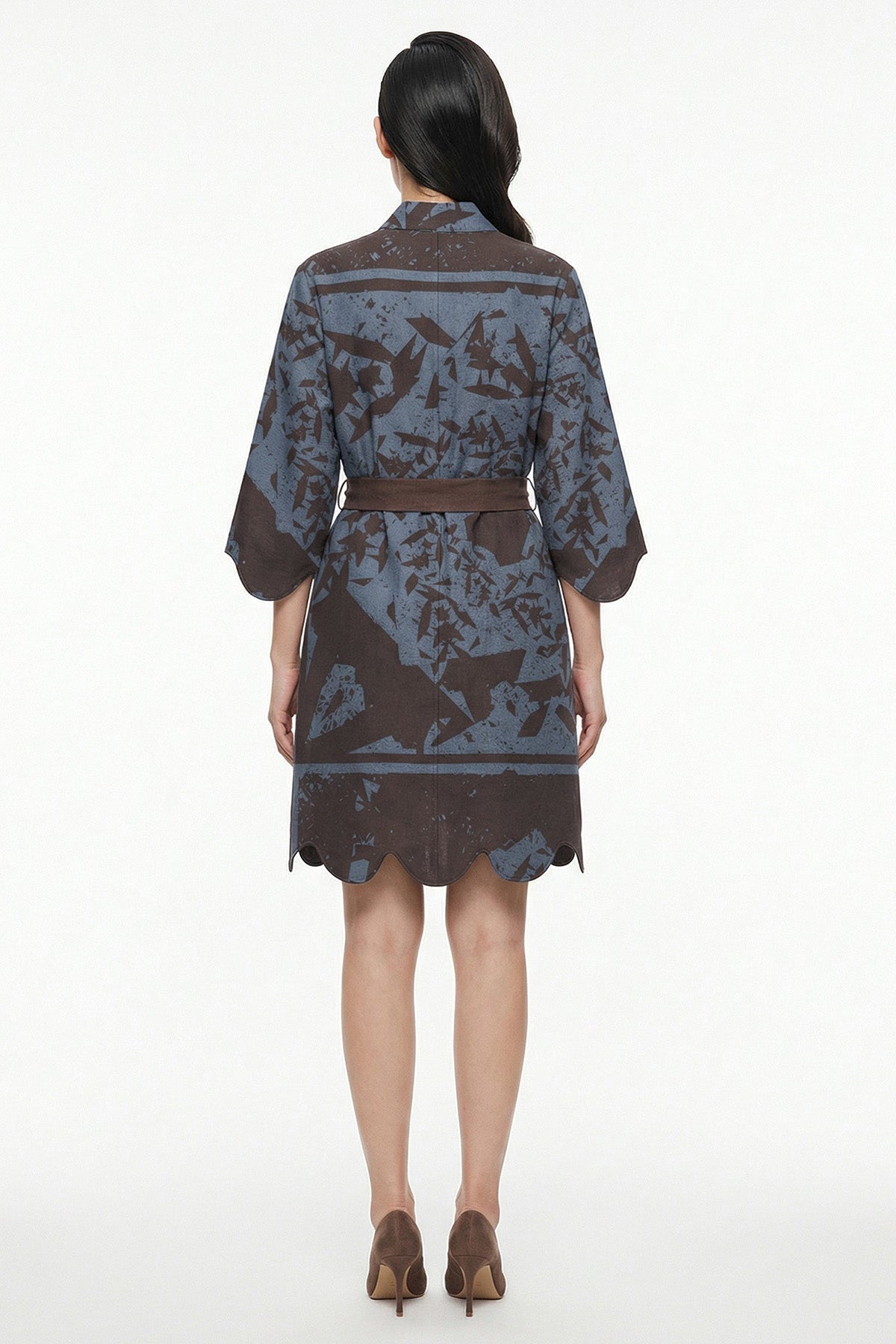 Blue Satin Artistic Mini Dress