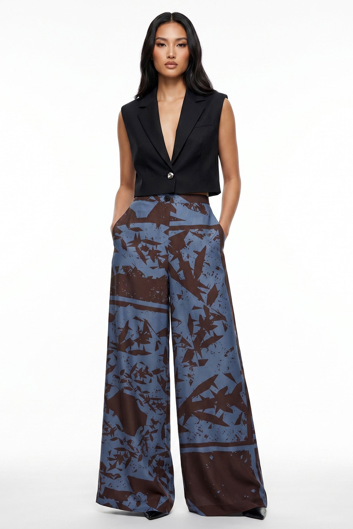 Buy Blue Satin Bold Artistry Pant for women by Tezhhomayaa online available at scrollnshops
