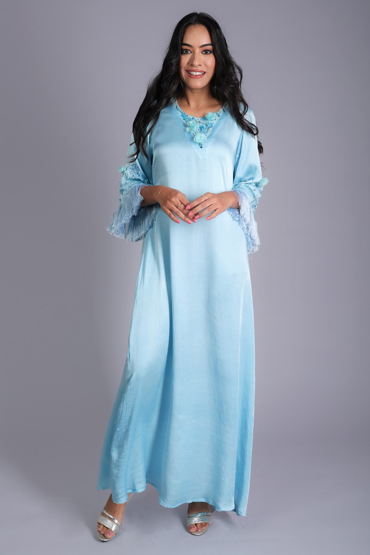 Etti Kapoor Blue Satin Embroidered Dress Online