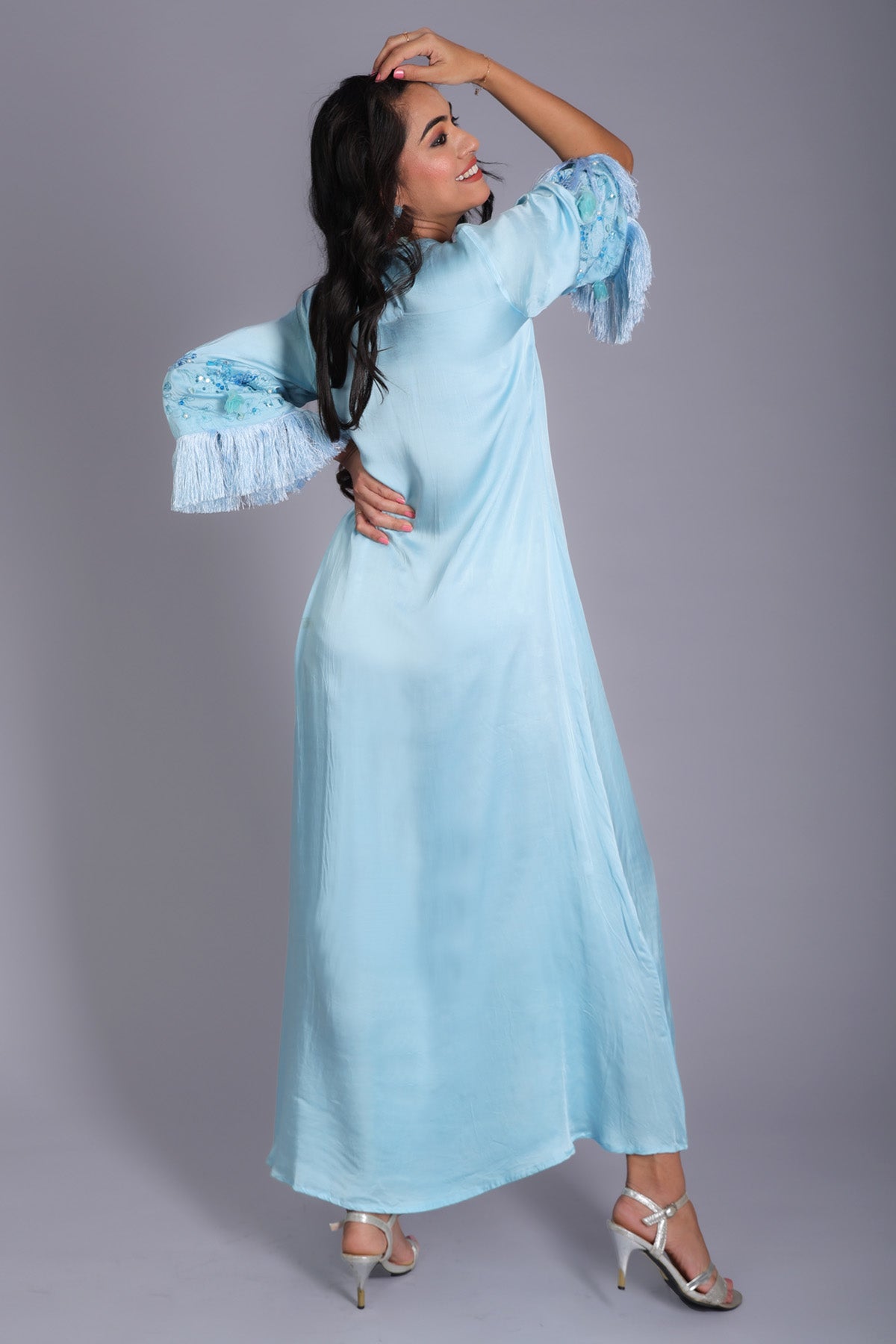 Blue Satin Embroidered Dress