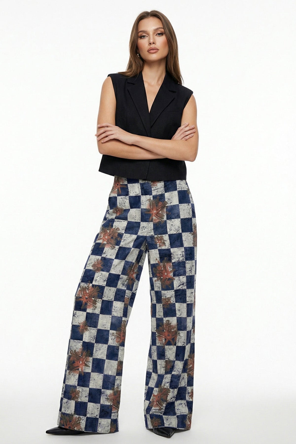 Blue Satin Wide Trouser Pant