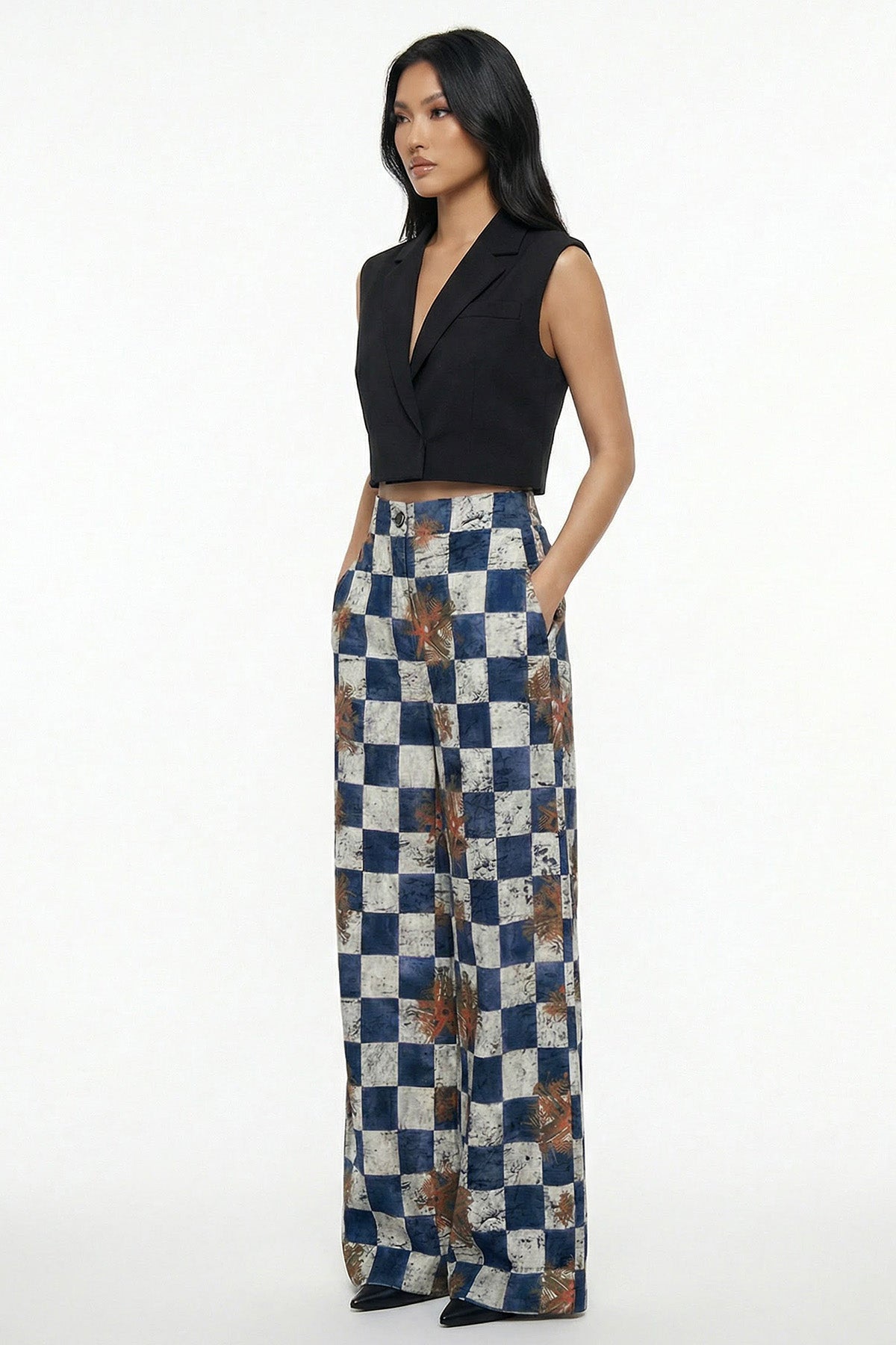 Blue Satin Wide Trouser Pant