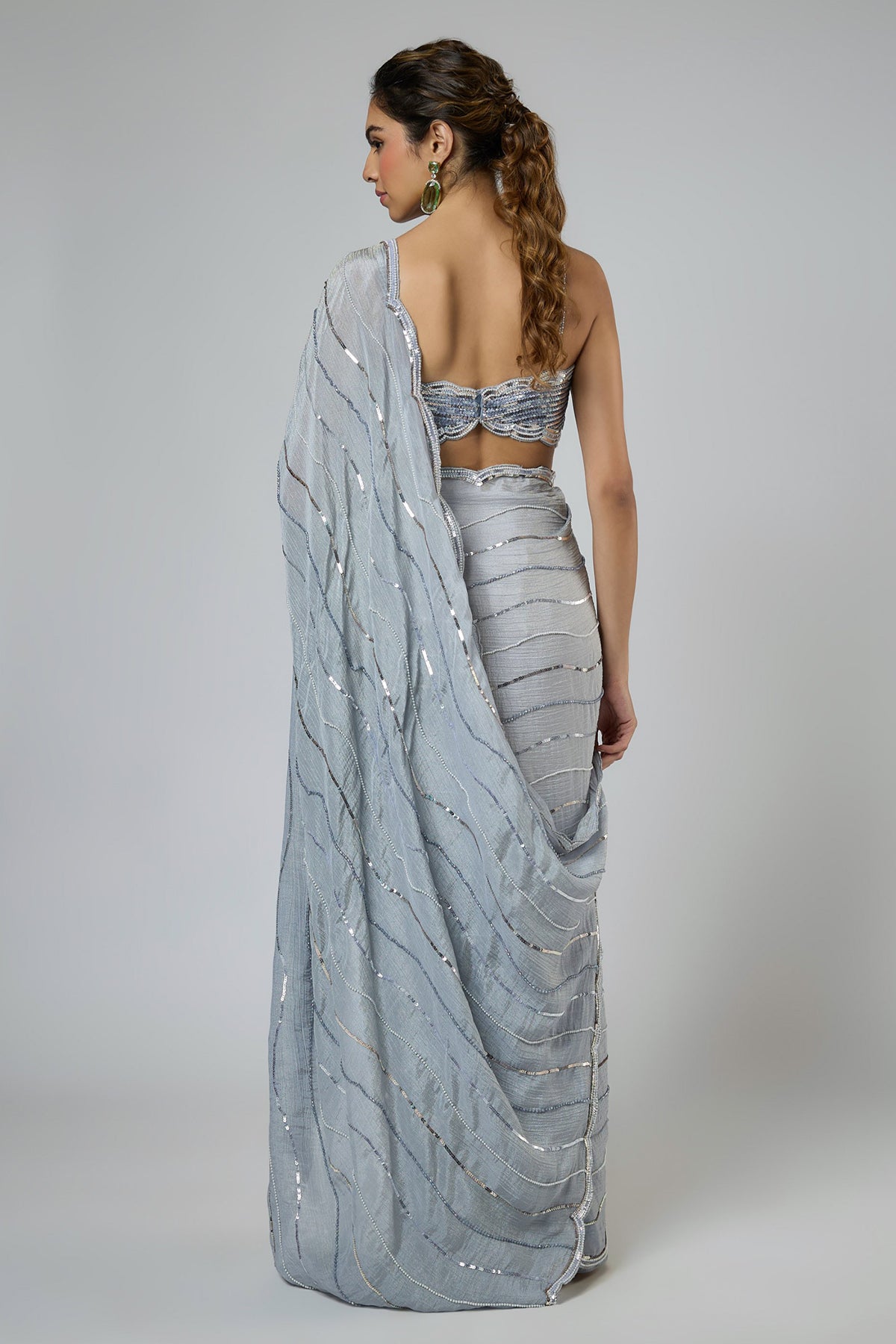 Blue Scallop Pearl Saree Set